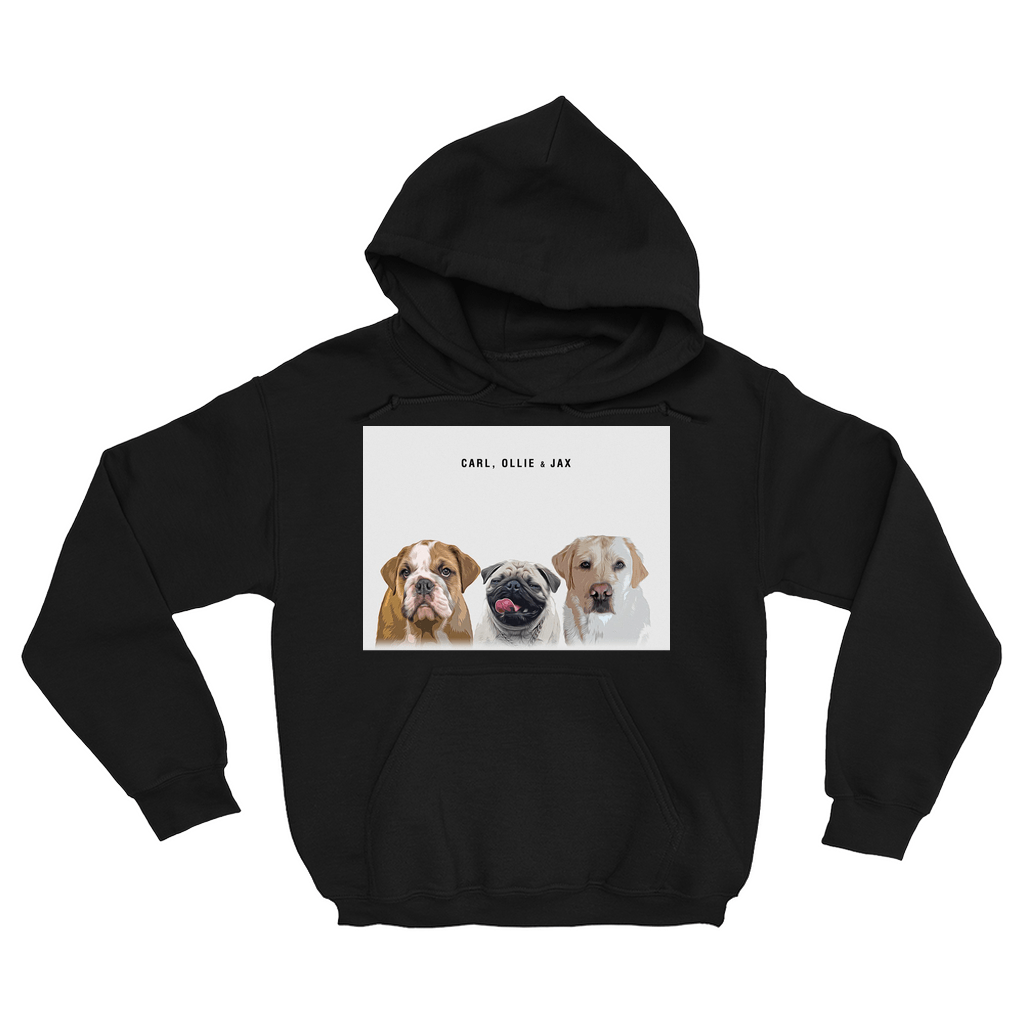 Sudadera con capucha moderna personalizada para 3 mascotas