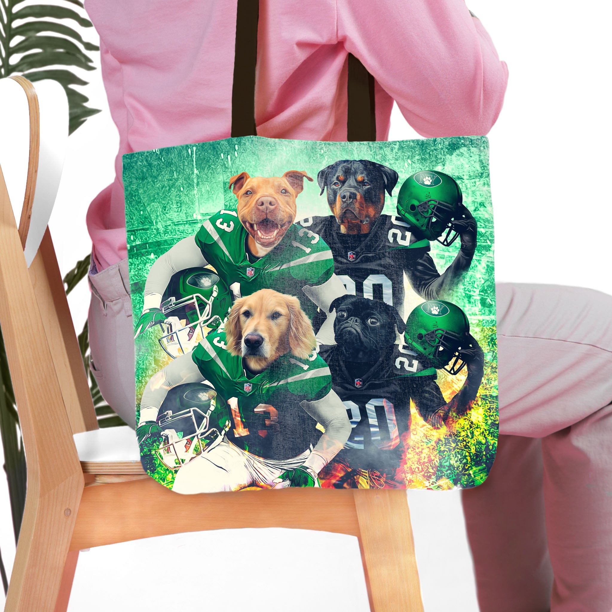 Bolsa de mano personalizada para 4 mascotas &#39;New York Jet-Doggos&#39;