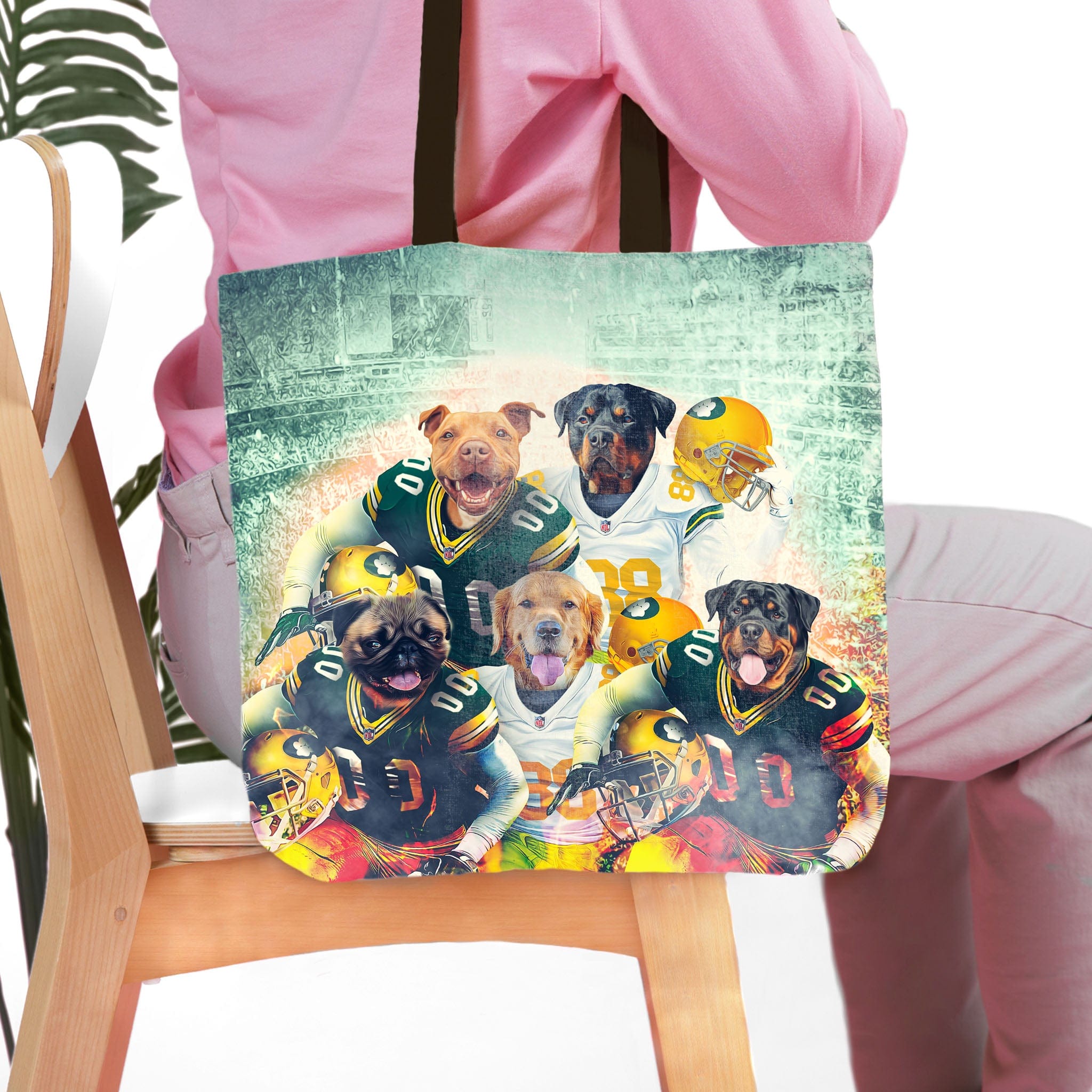 Bolsa de mano personalizada para 5 mascotas &#39;Green Bay Doggos&#39;