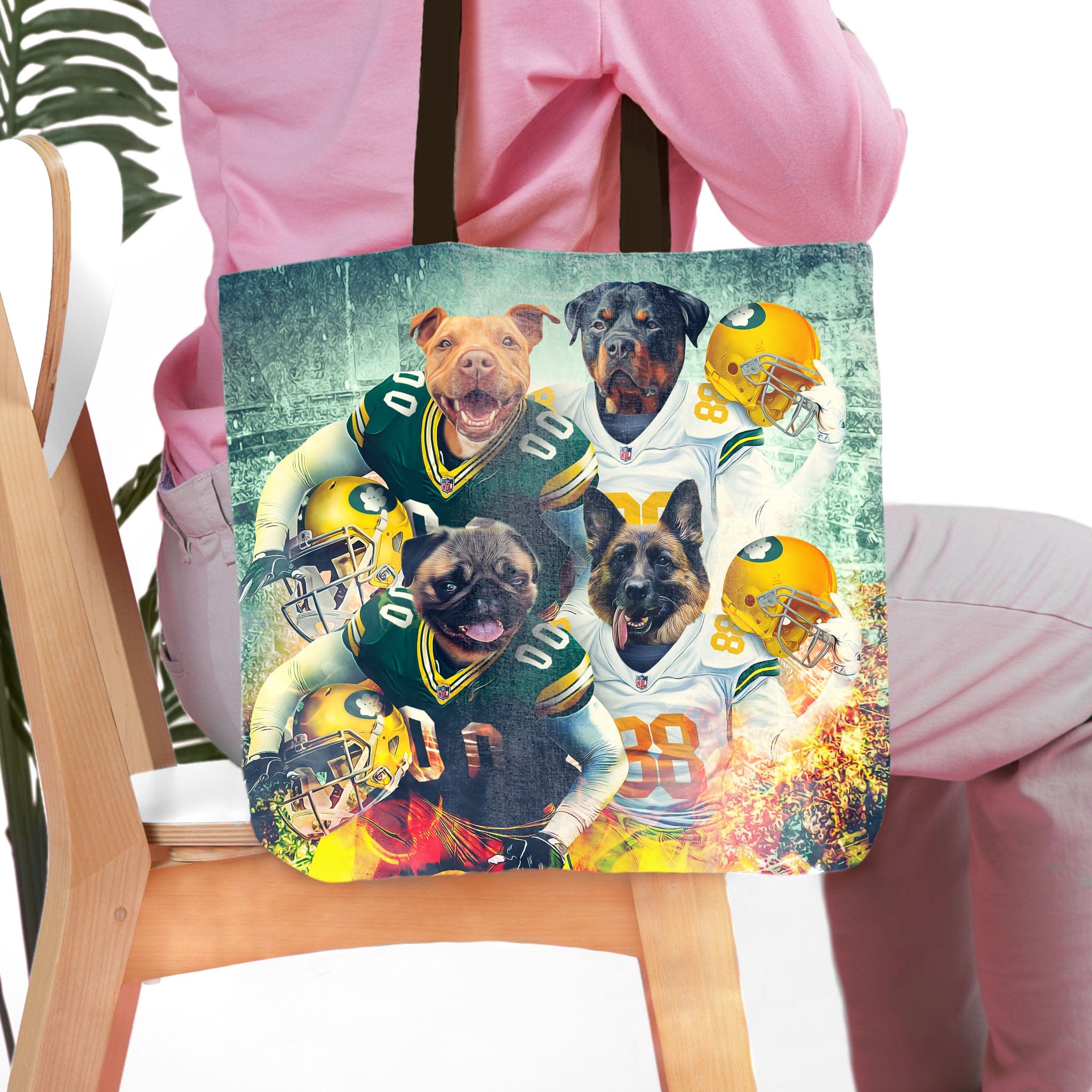 Bolsa de mano personalizada para 4 mascotas &#39;Green Bay Doggos&#39;