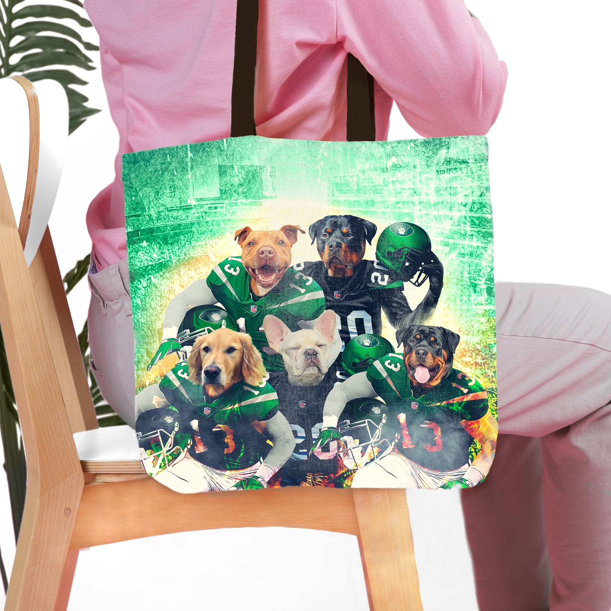 Bolsa de mano personalizada para 5 mascotas &#39;New York Jet-Doggos&#39;