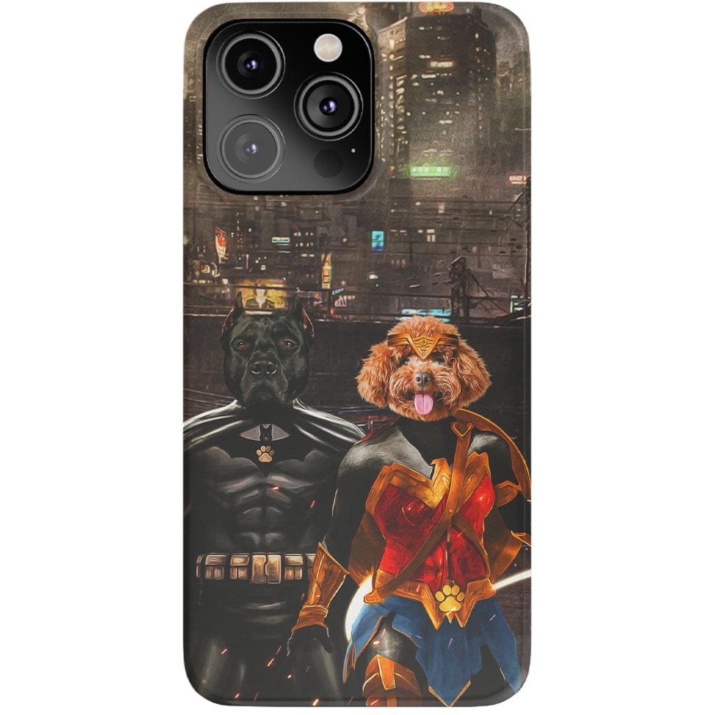 Funda personalizada para teléfono con 2 mascotas &#39;Batdog &amp;amp; Wonder Doggette&#39;