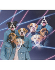 '1980's Lazer Portrait (4 Males)' Personalized 4 Pet Blanket