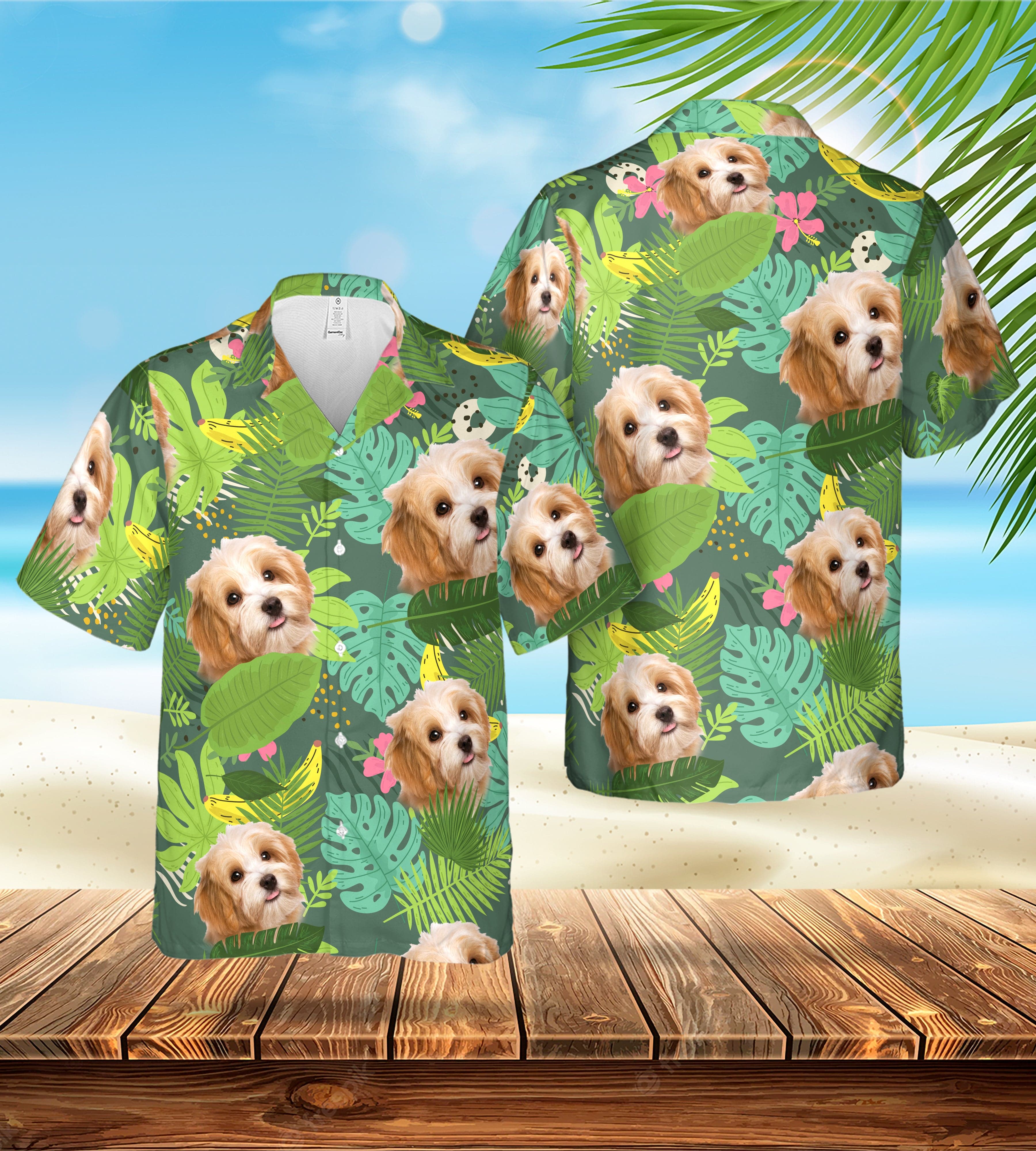 Camisa hawaiana personalizada (verde frondoso: 1-4 mascotas)