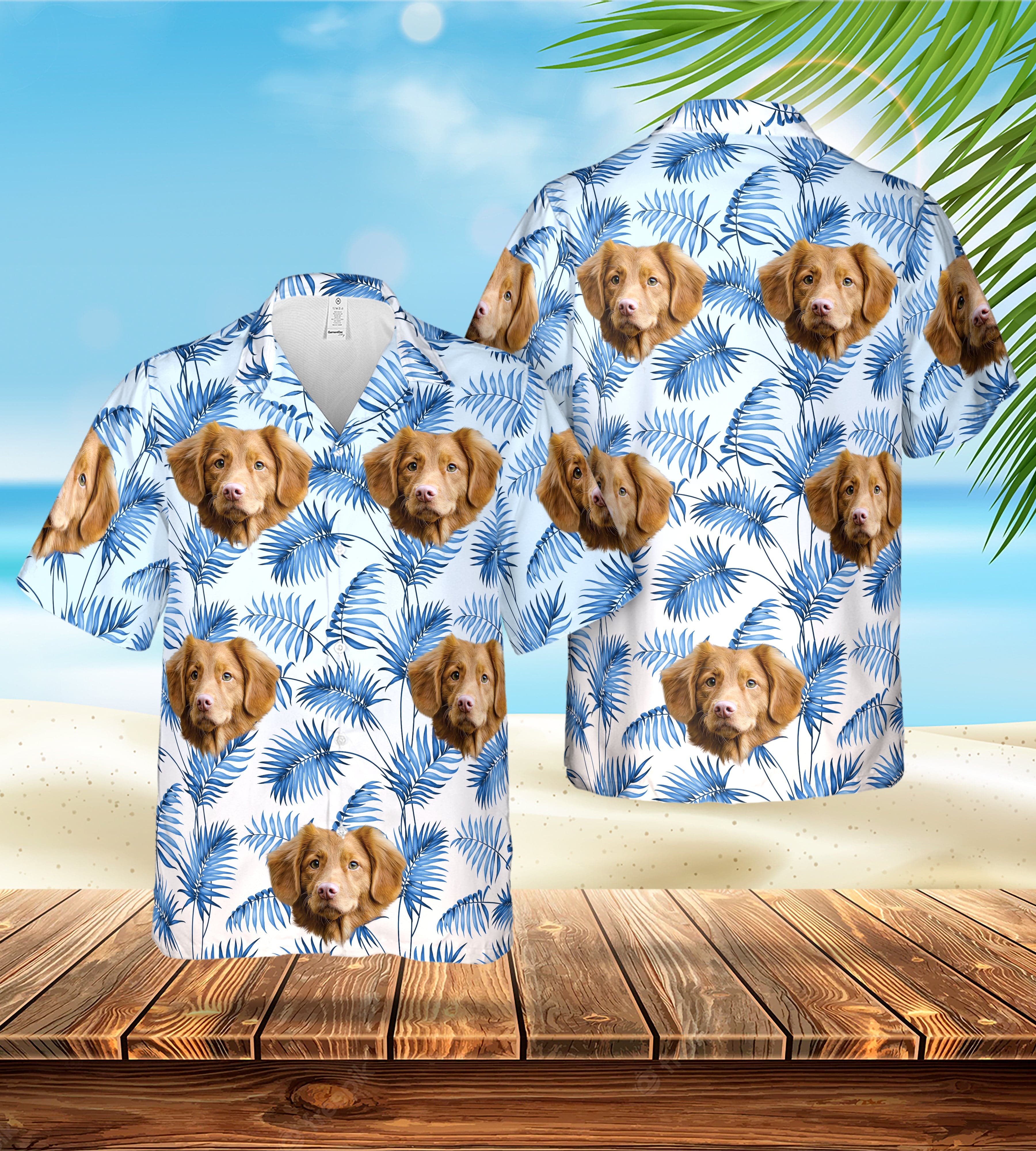 Camisa hawaiana personalizada (azul primaveral: 1-4 mascotas)