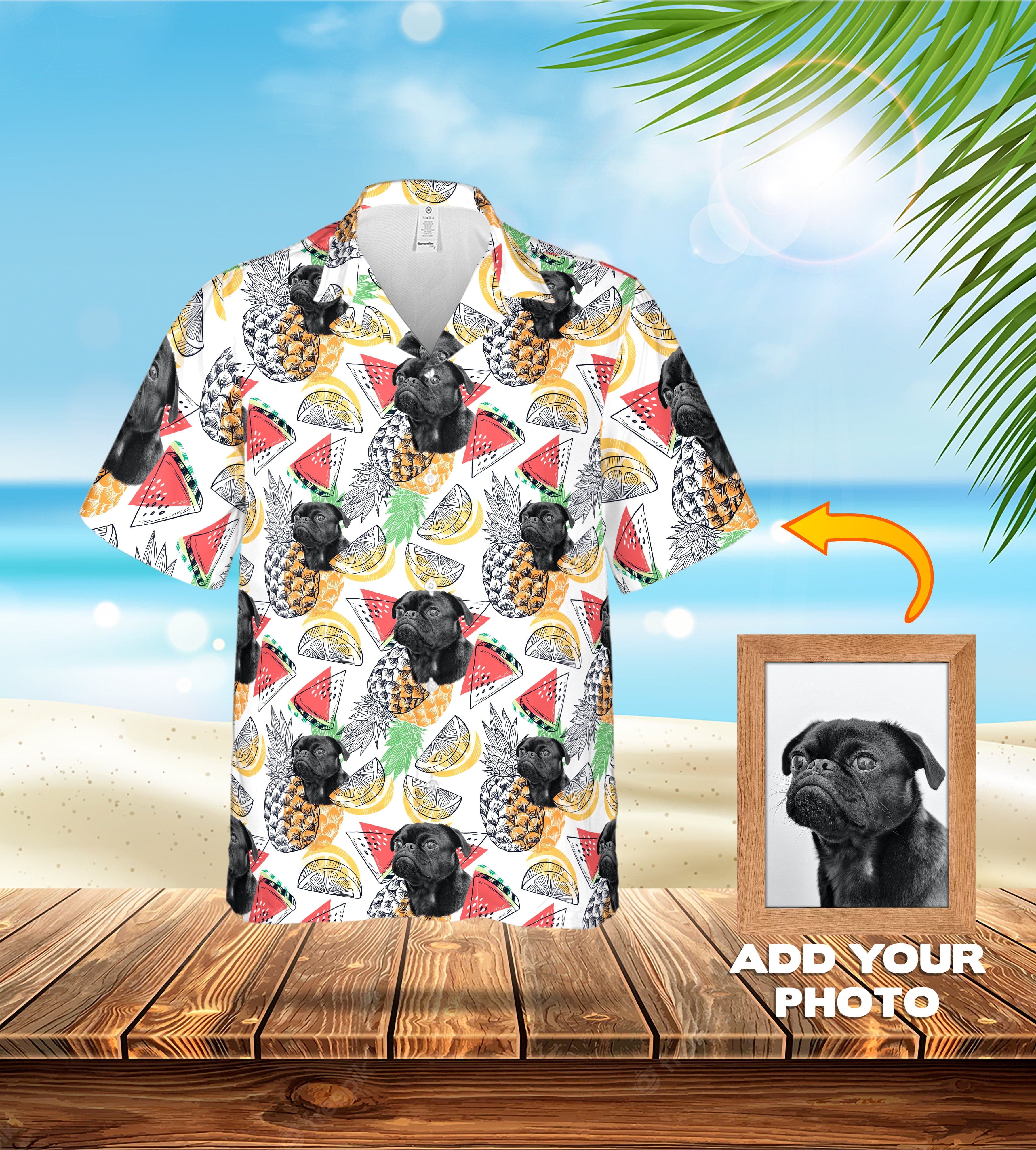 Camisa hawaiana personalizada (blanco afrutado: 1-4 mascotas)