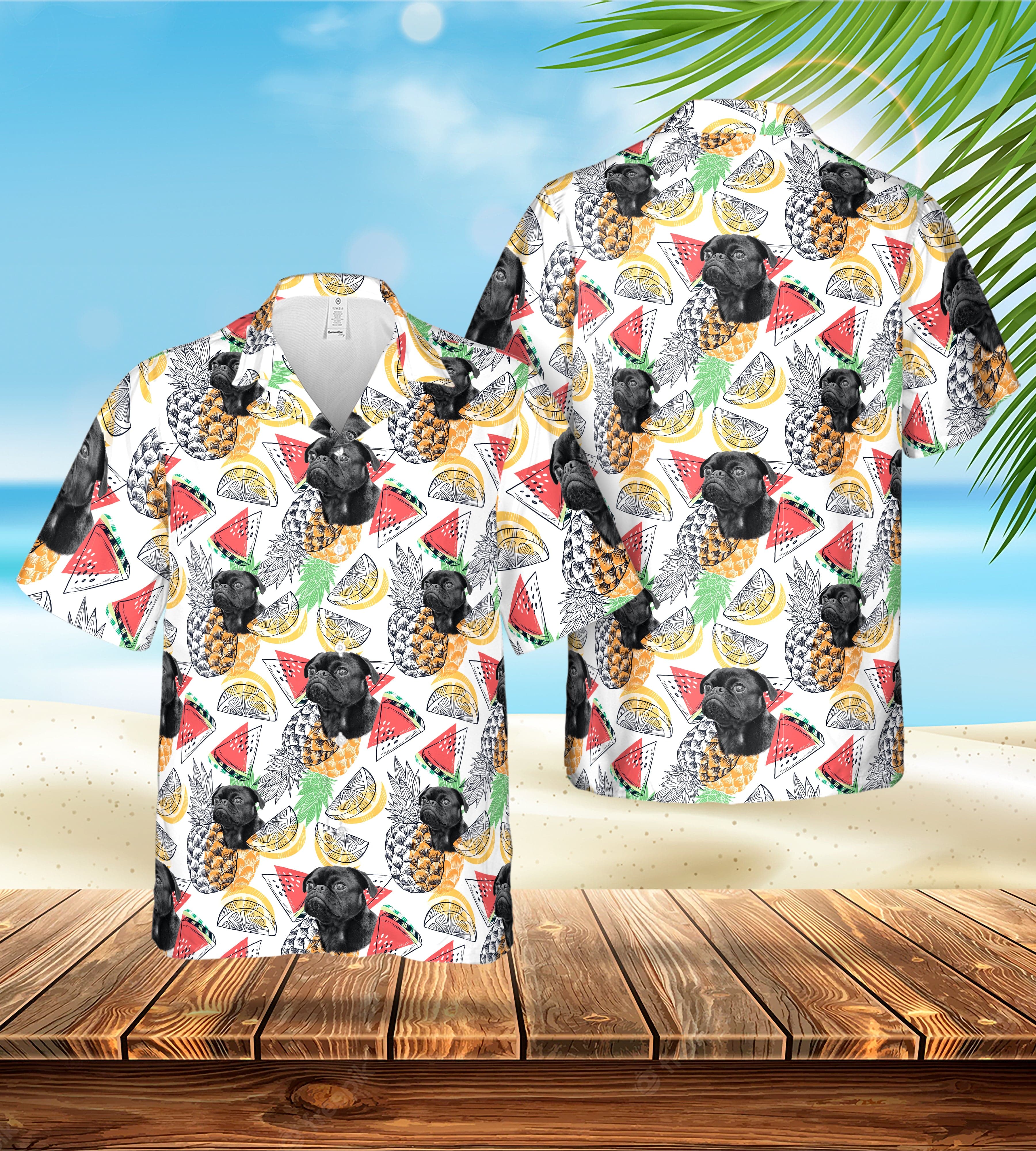 Camisa hawaiana personalizada (blanco afrutado: 1-4 mascotas)