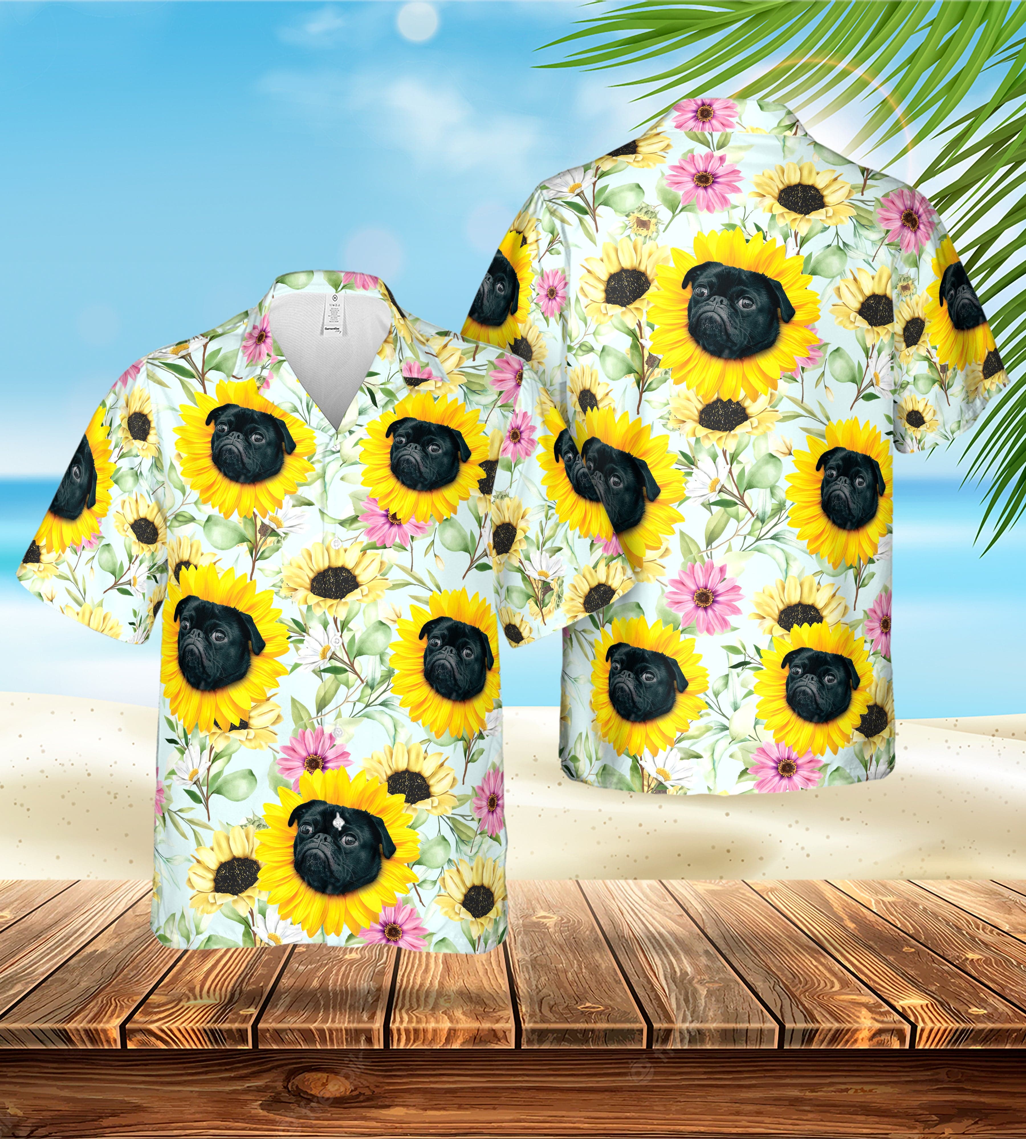 Camisa hawaiana personalizada (Sunflower Sky: 1-4 mascotas)