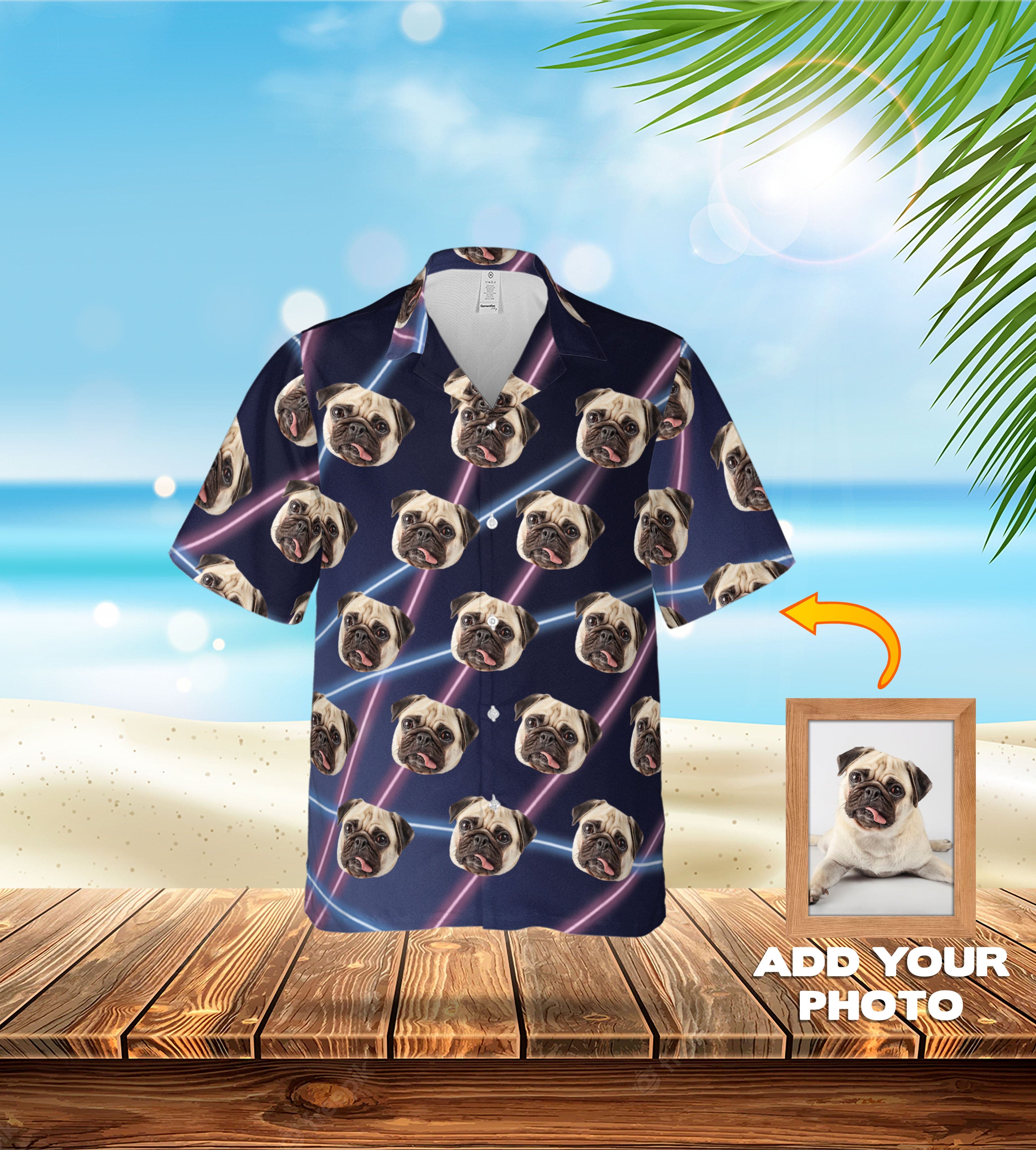 Camisa hawaiana personalizada (Retrato Lazer de los años 80: 1-4 mascotas)