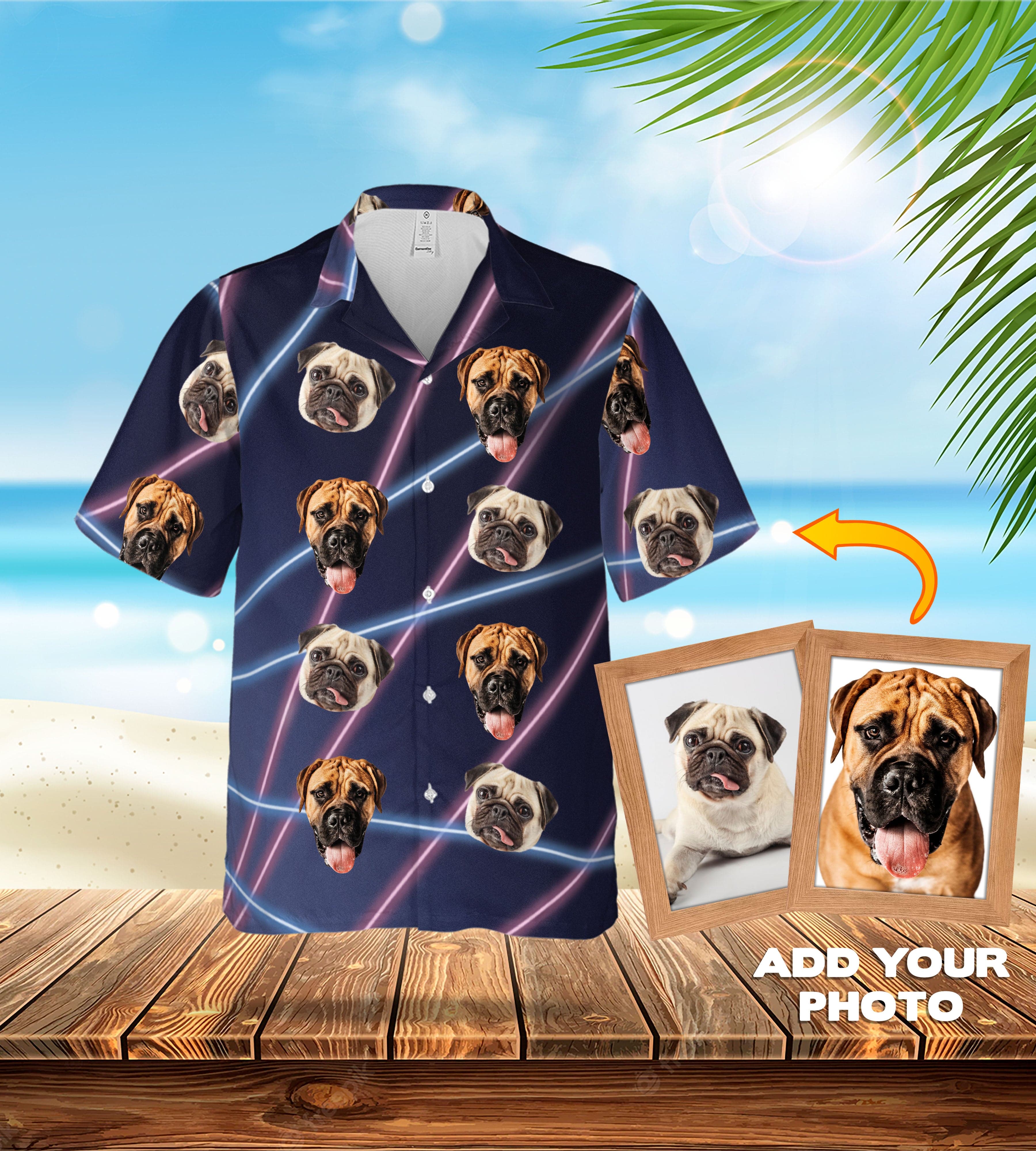 Camisa hawaiana personalizada (Retrato Lazer de los años 80: 1-4 mascotas)