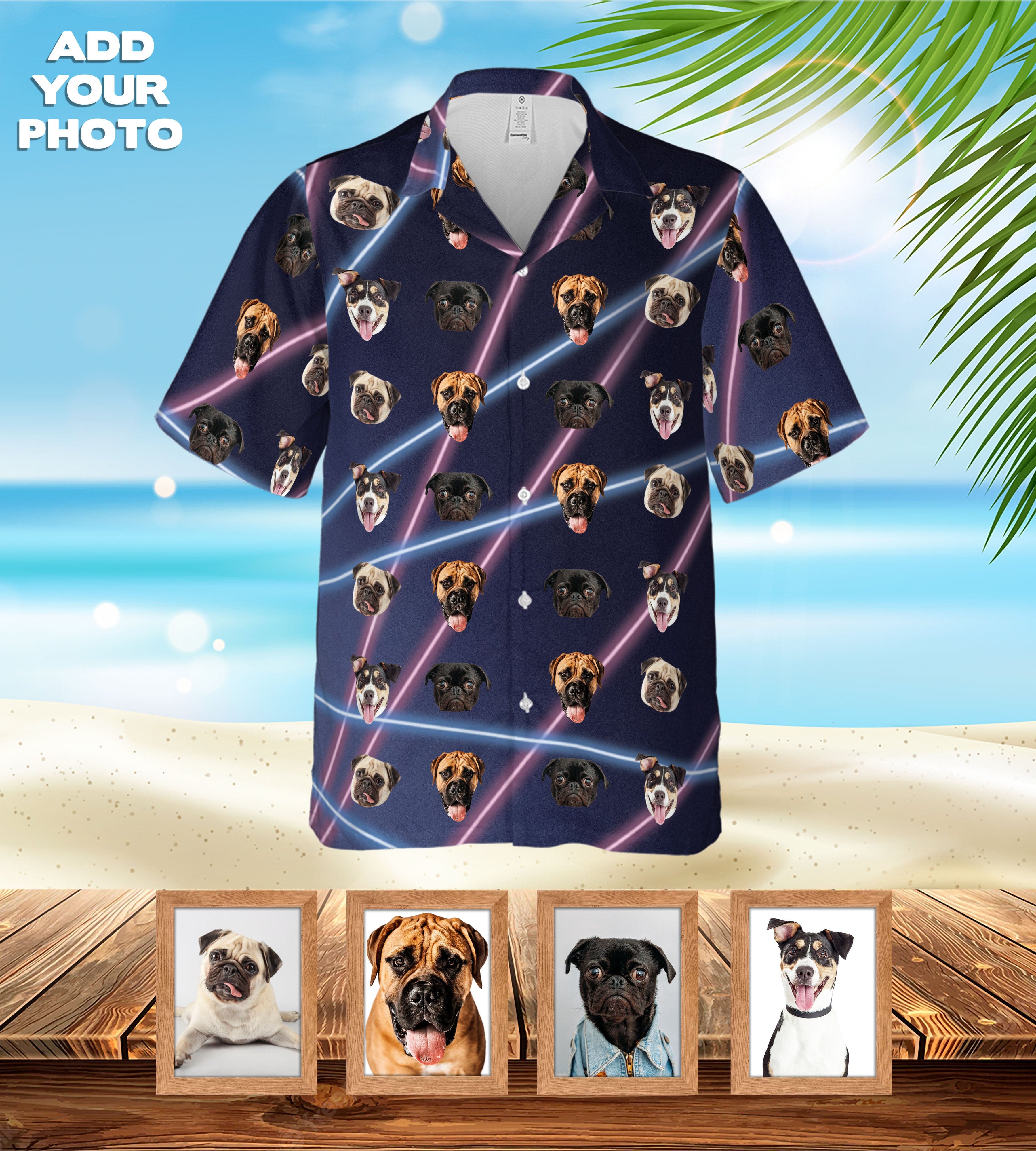 Camisa hawaiana personalizada (Retrato Lazer de los años 80: 1-4 mascotas)