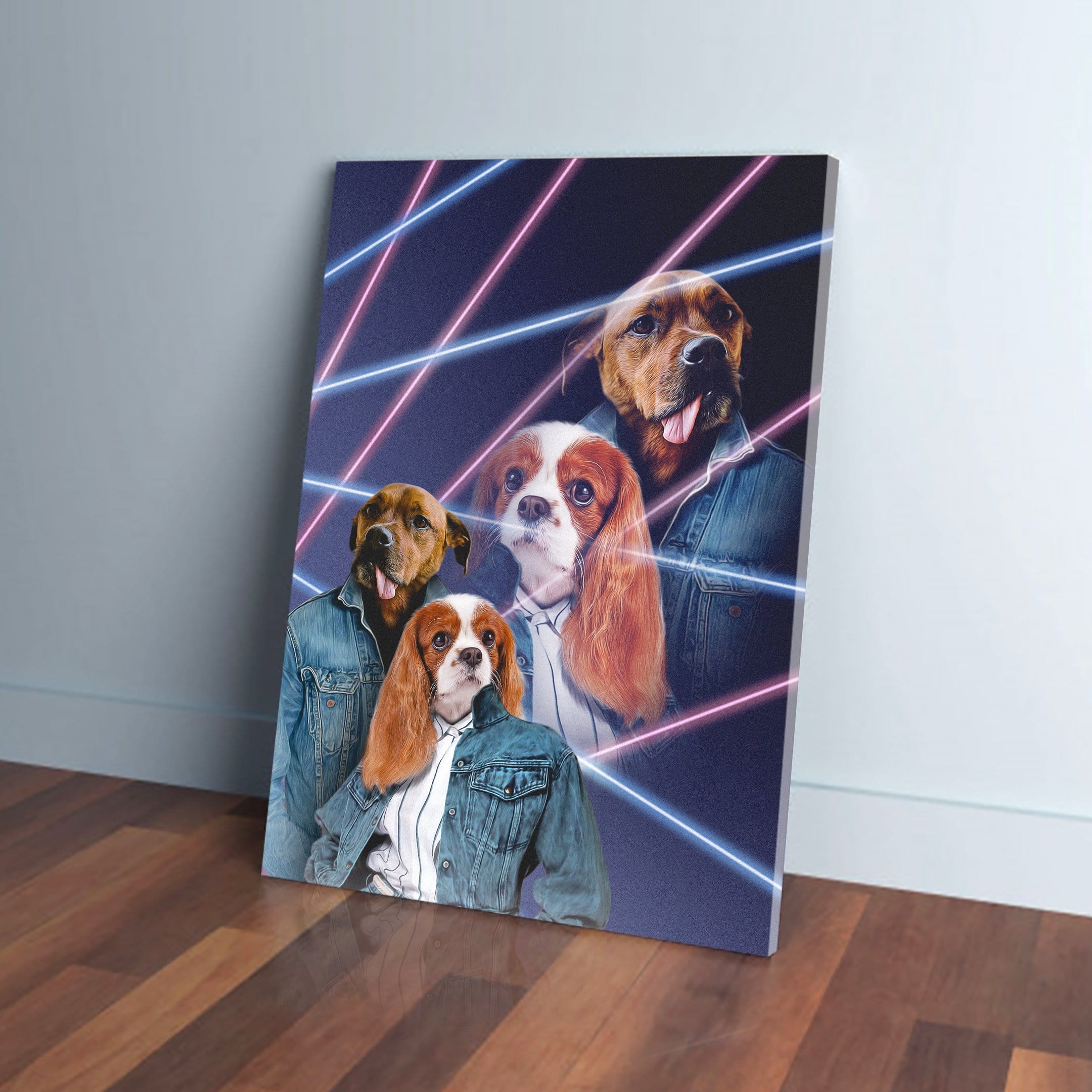 Lienzo personalizado para 2 mascotas &#39;1980s Lazer Portrait&#39;