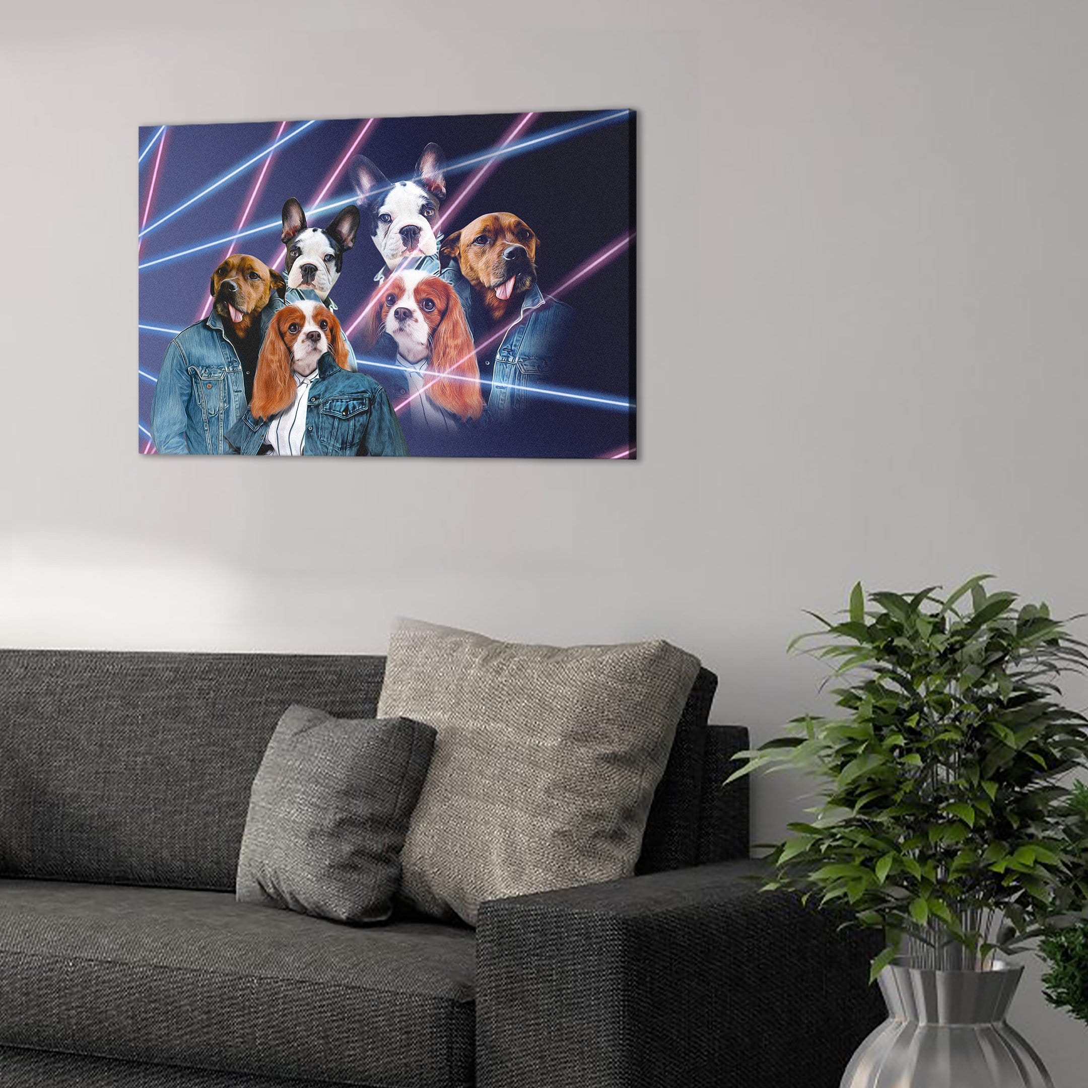 &#39;1980s Lazer Portrait (2 Females/1 Male)&#39; Personalized 3 Pet Canvas