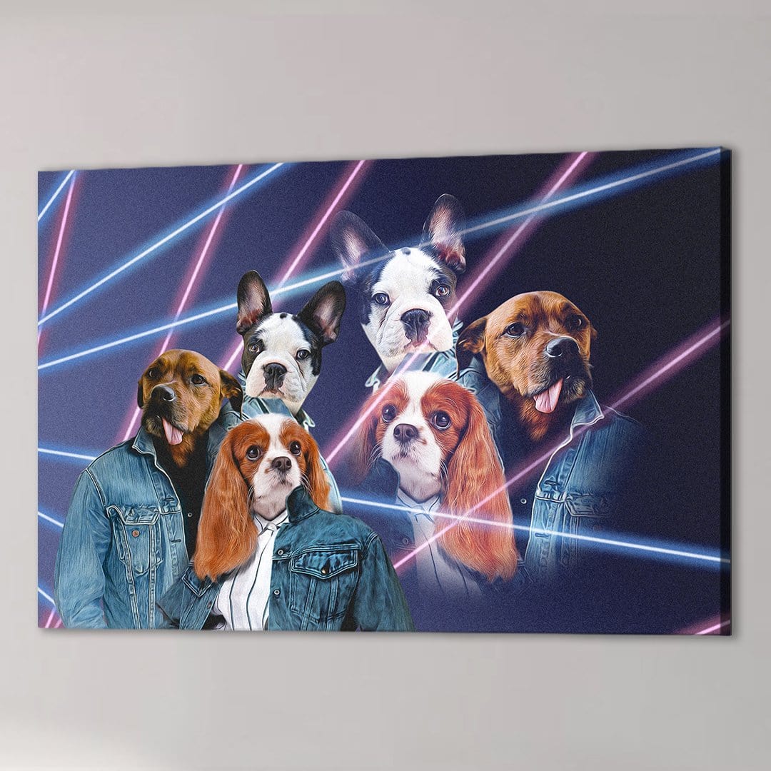 &#39;1980s Lazer Portrait (2 Females/1 Male)&#39; Personalized 3 Pet Canvas