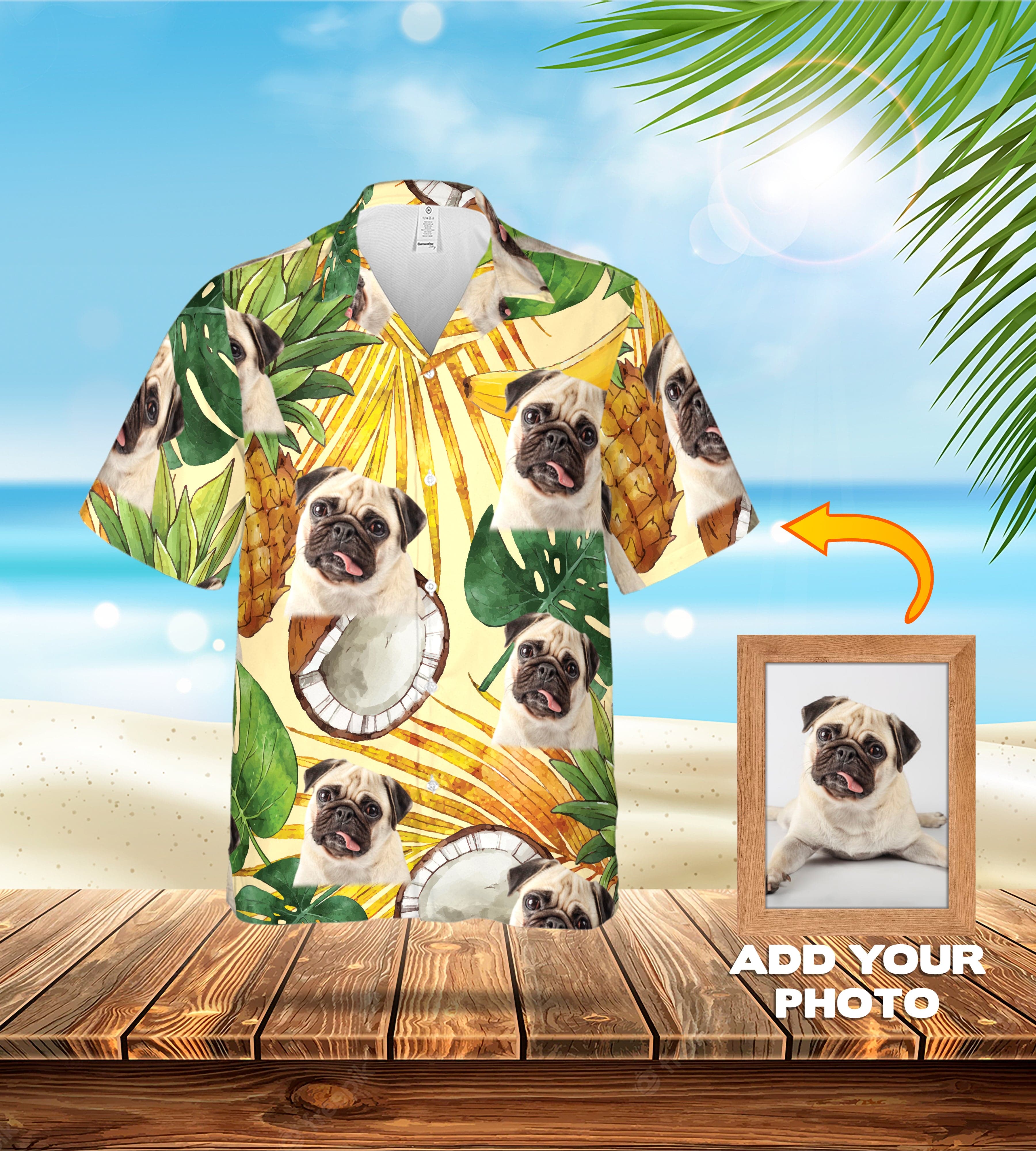 Camisa hawaiana personalizada (amarillo tropical: 1-4 mascotas)