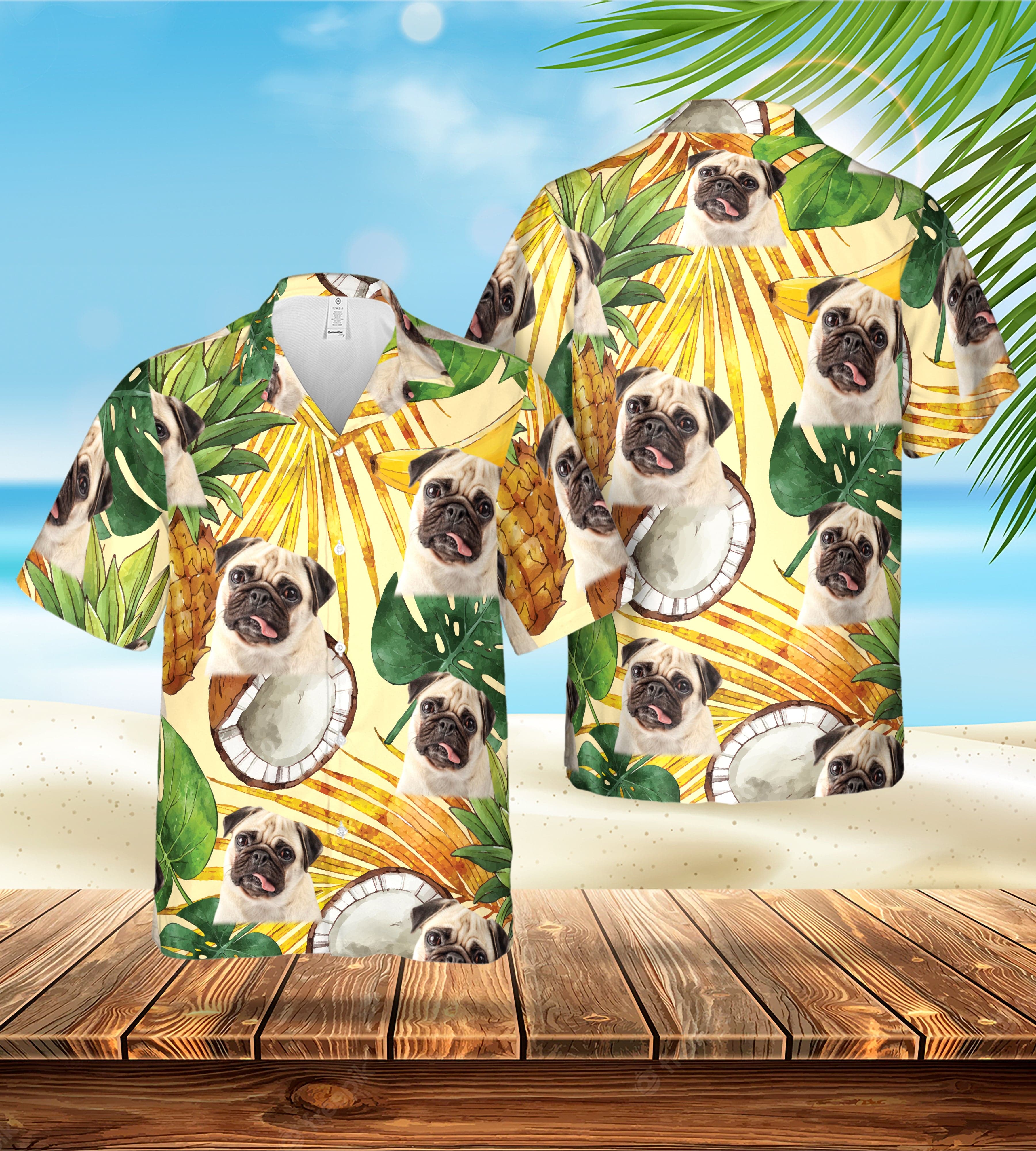 Camisa hawaiana personalizada (amarillo tropical: 1-4 mascotas)