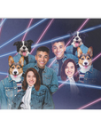 '1980s Lazer Portrait 2 Pet & Humans' Personalized Blanket