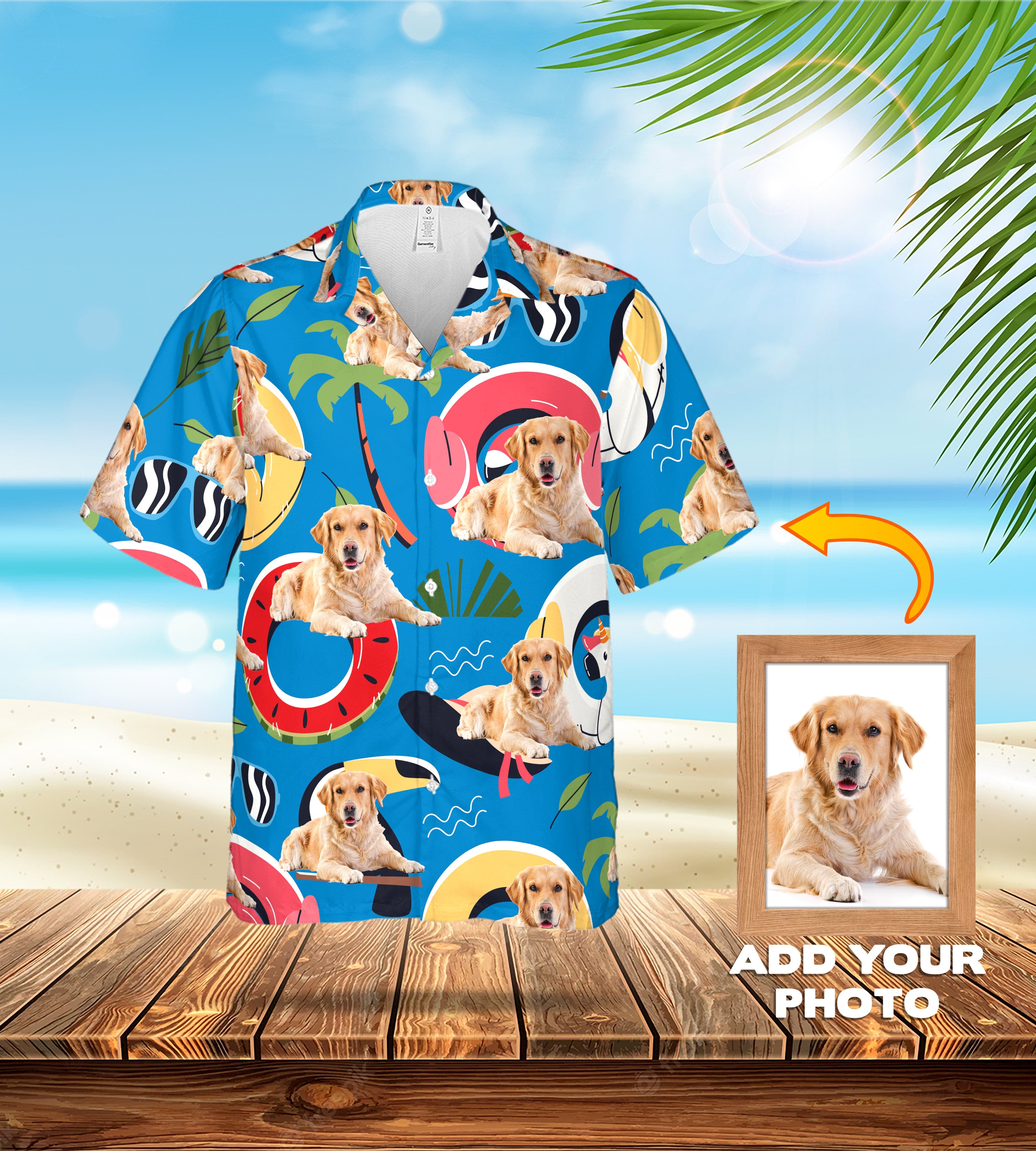 Camisa hawaiana personalizada (Azul Gala: 1-4 mascotas)