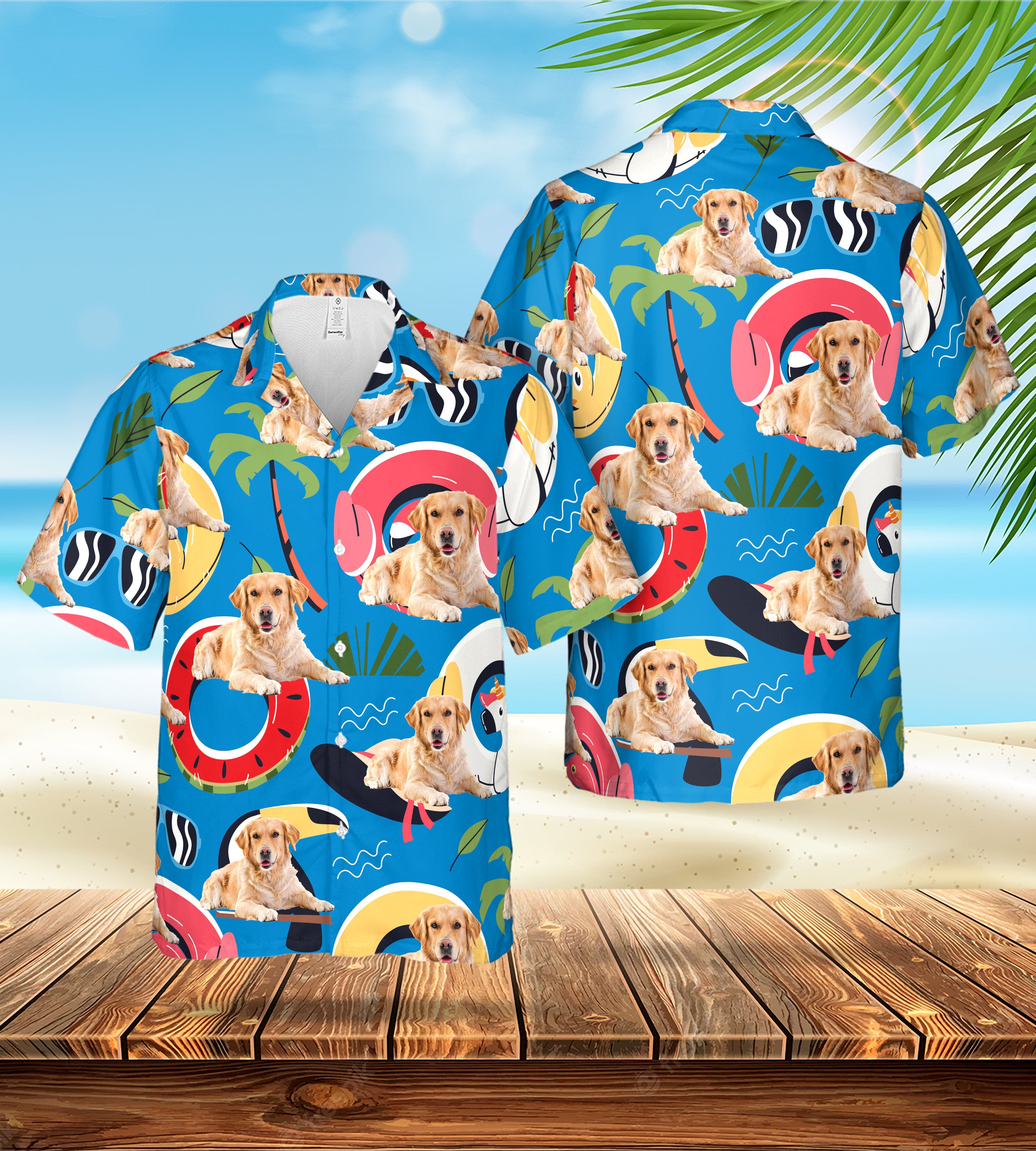 Camisa hawaiana personalizada (Azul Gala: 1-4 mascotas)