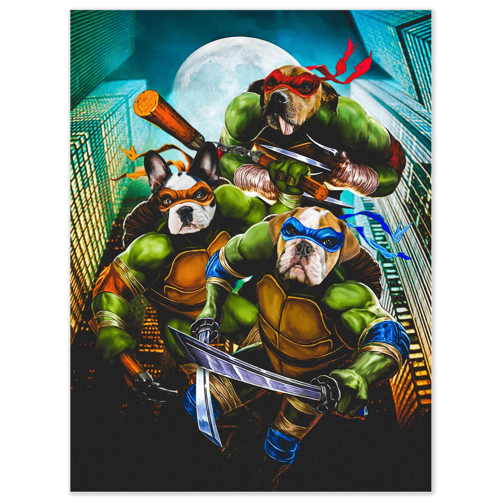 Póster Personalizado para 3 mascotas &#39;Teenage Mutant Ninja Doggos&#39;