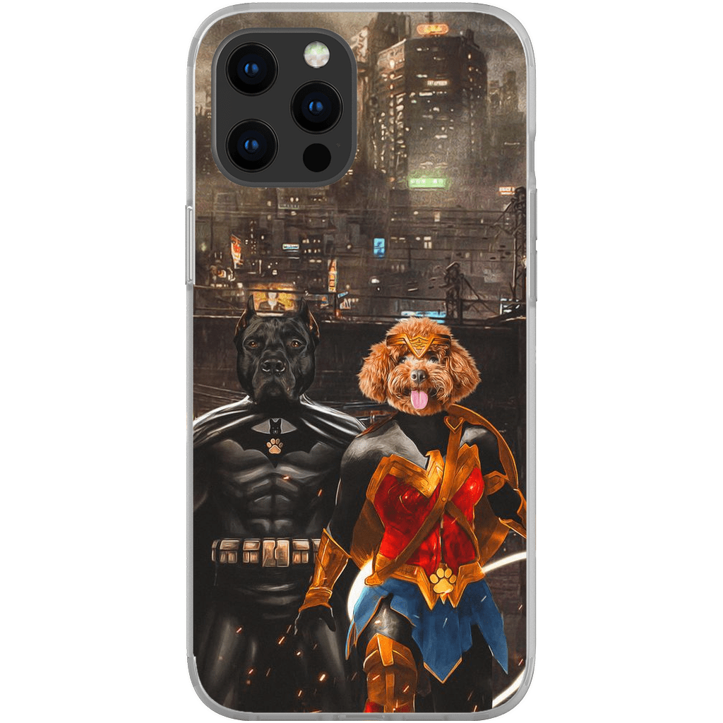 Funda personalizada para teléfono con 2 mascotas &#39;Batdog &amp;amp; Wonder Doggette&#39;