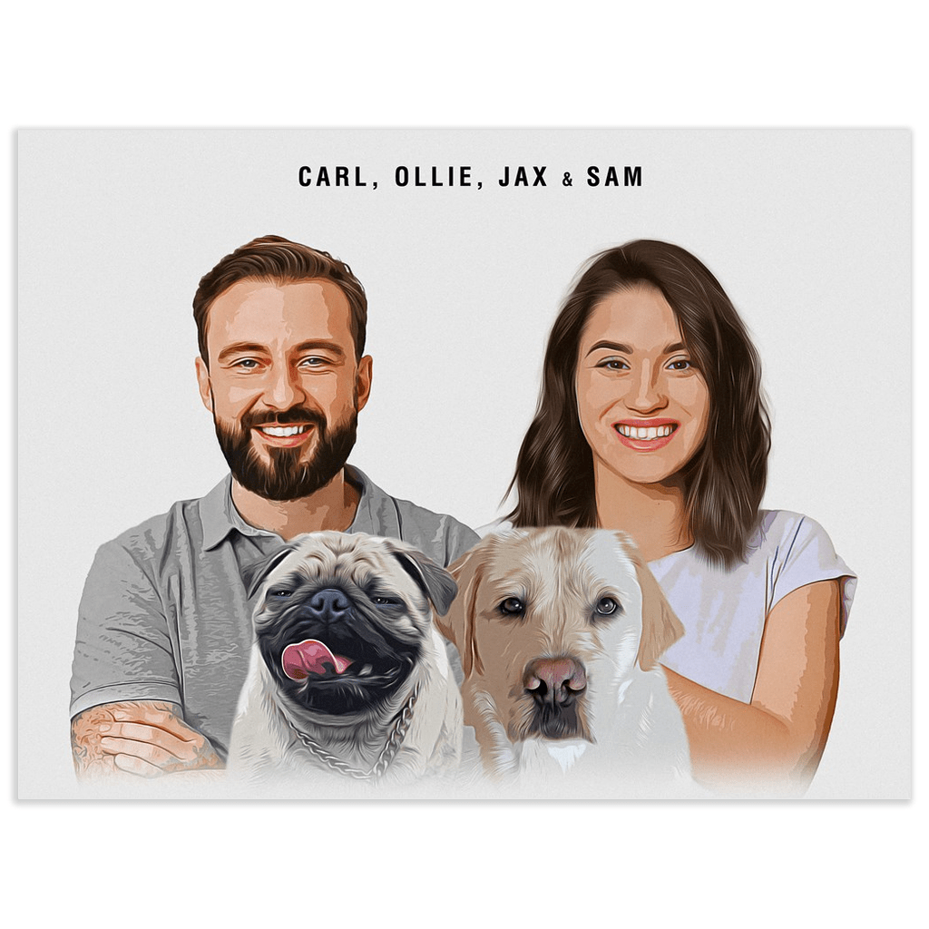 Póster Personalizado moderno para 2 mascotas y humanos