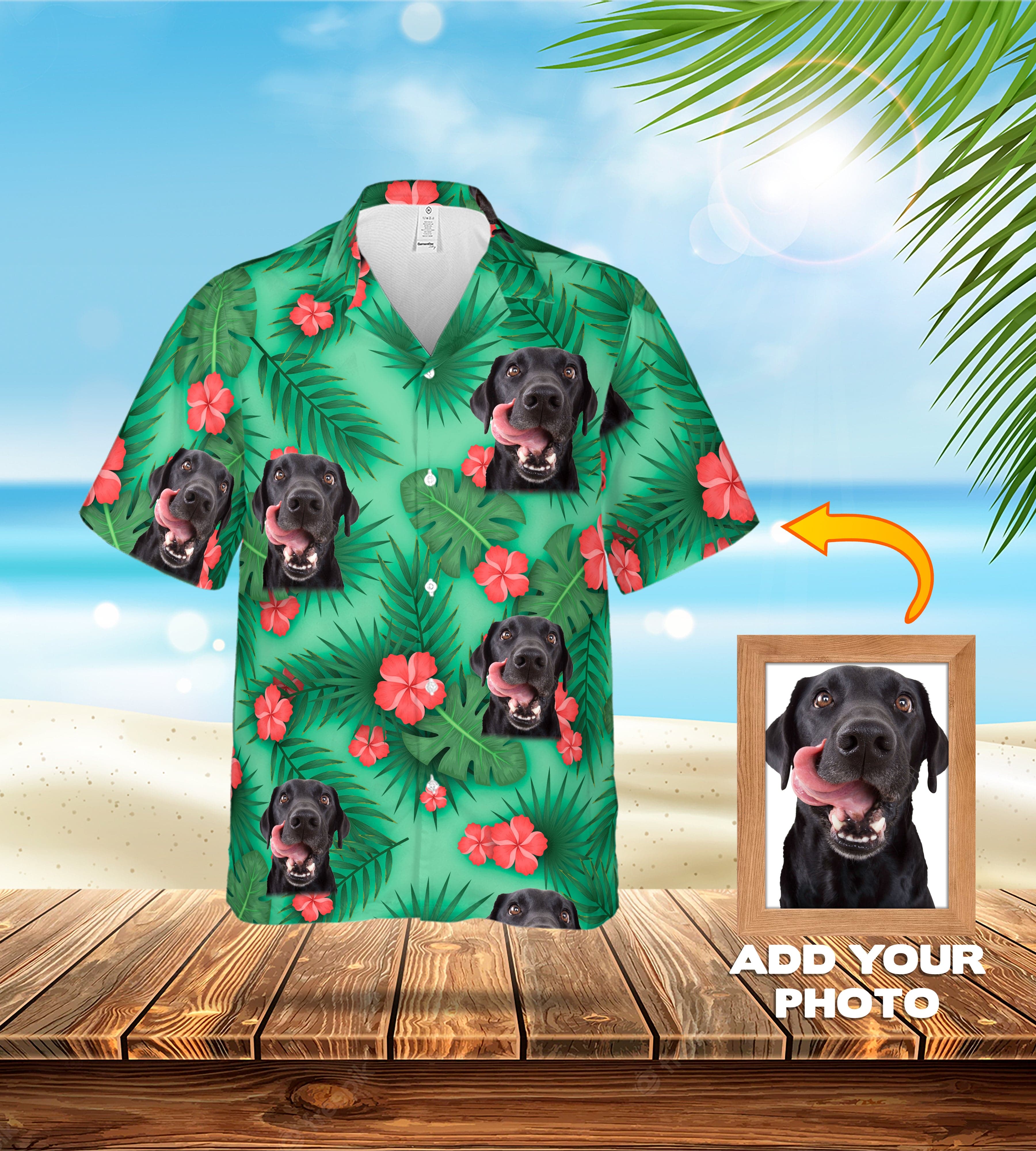 Camisa hawaiana personalizada (verde tridente: 1-4 mascotas)