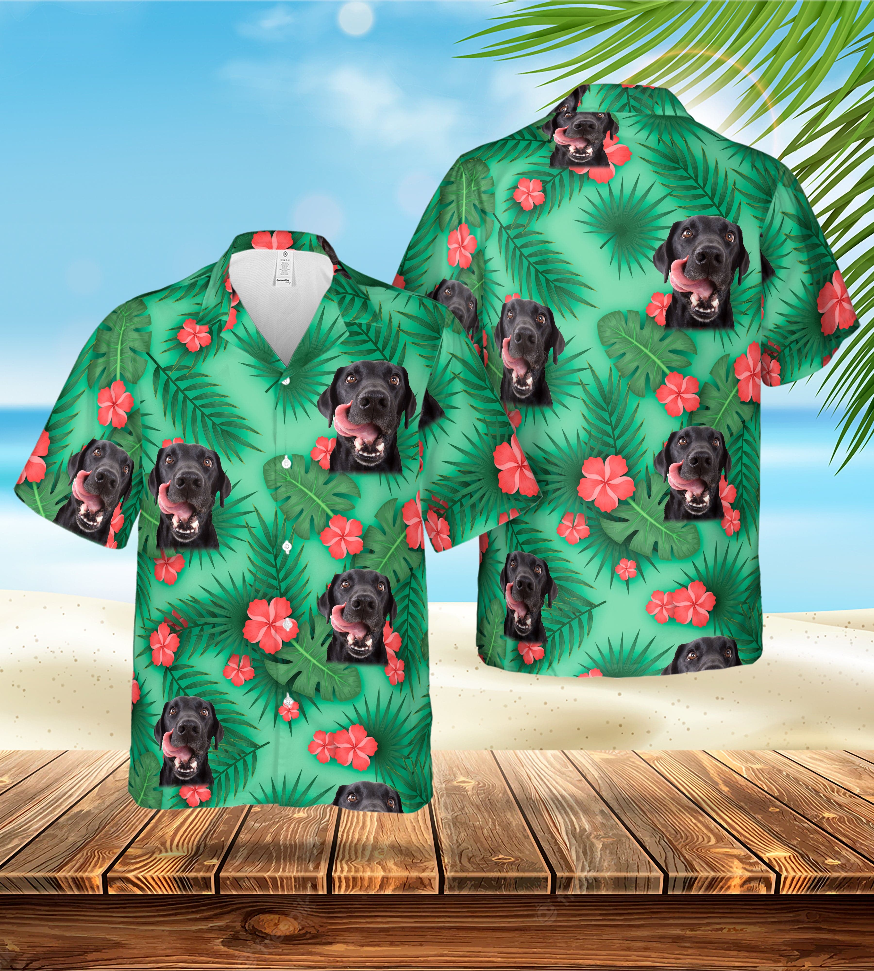 Camisa hawaiana personalizada (verde tridente: 1-4 mascotas)