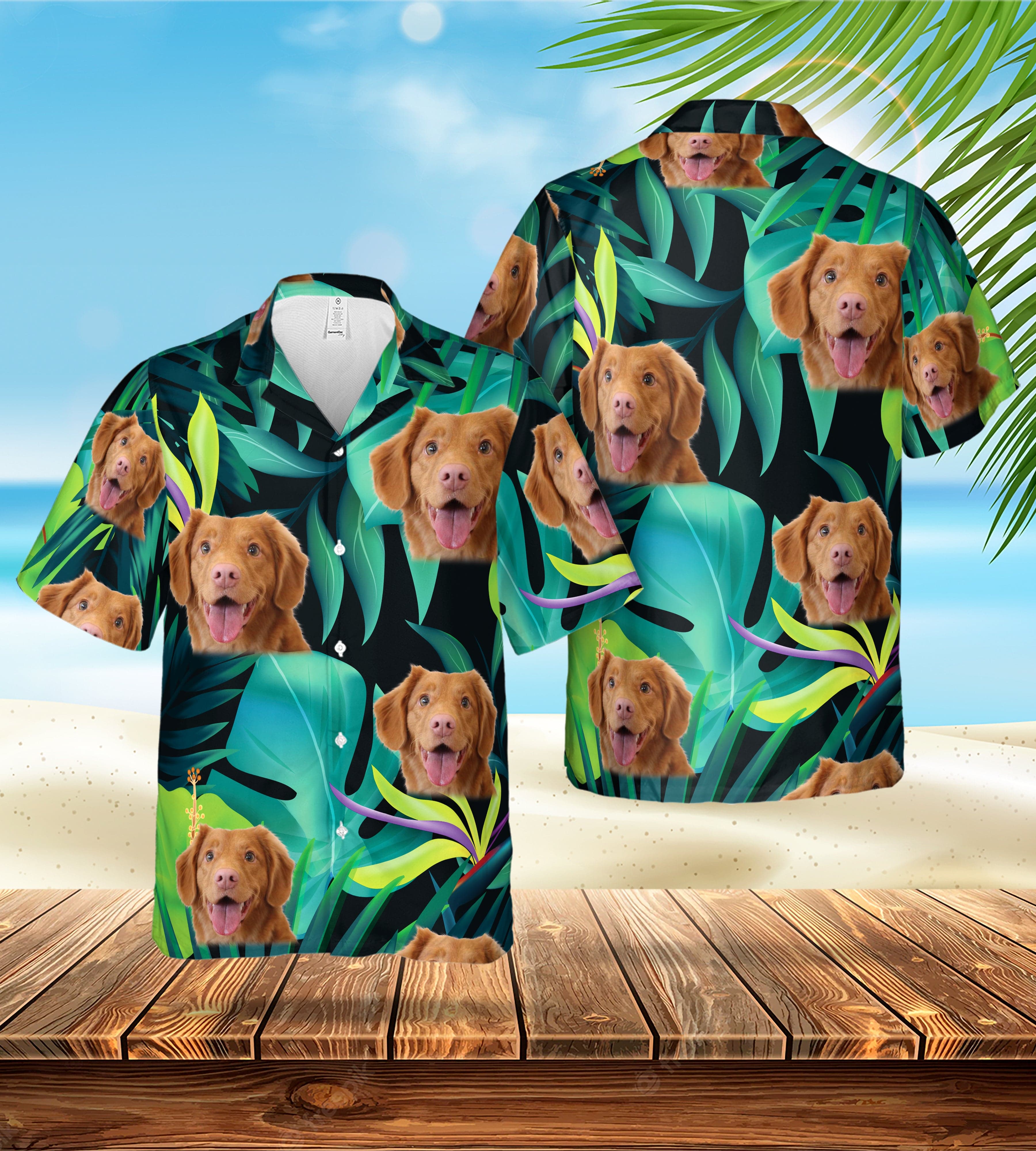 Camisa hawaiana personalizada (verde verde: 1-4 mascotas)