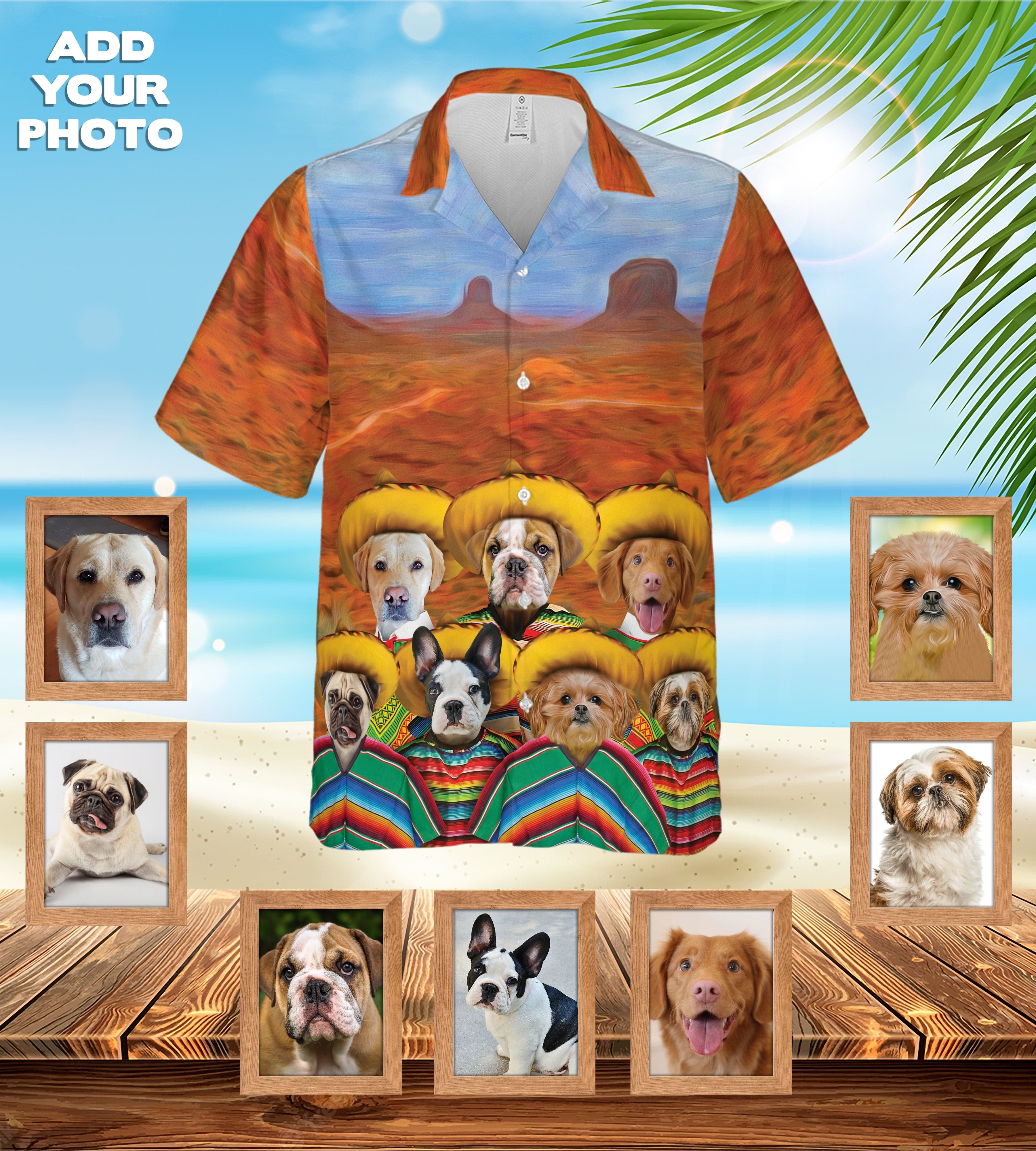 Camisa hawaiana personalizada (Los Amigos) (1-7 mascotas)