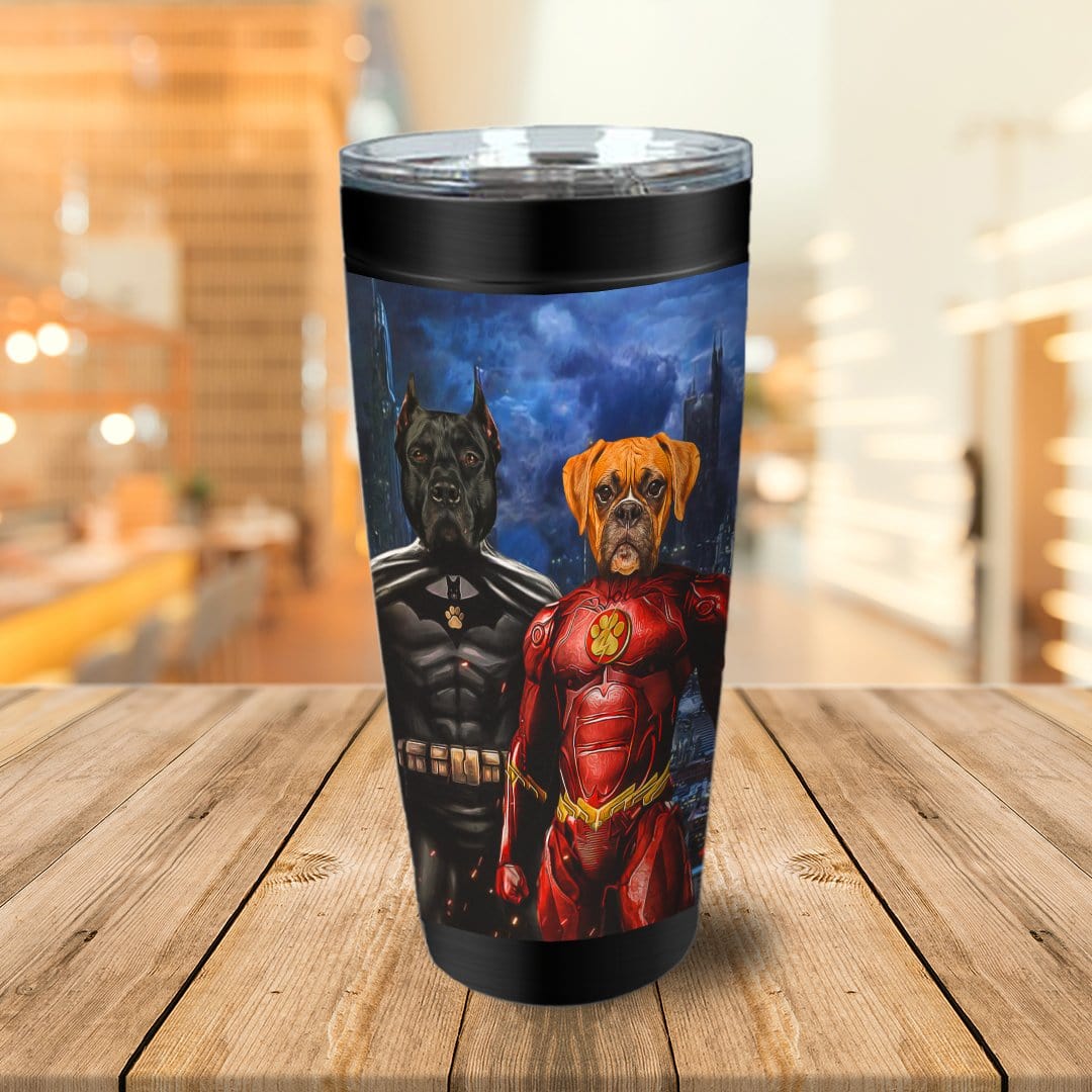 &#39;Batdog &amp; Flash Doggo&#39; Personalized 2 Pet Tumbler