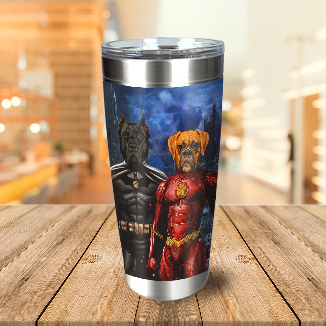 &#39;Batdog &amp; Flash Doggo&#39; Personalized 2 Pet Tumbler