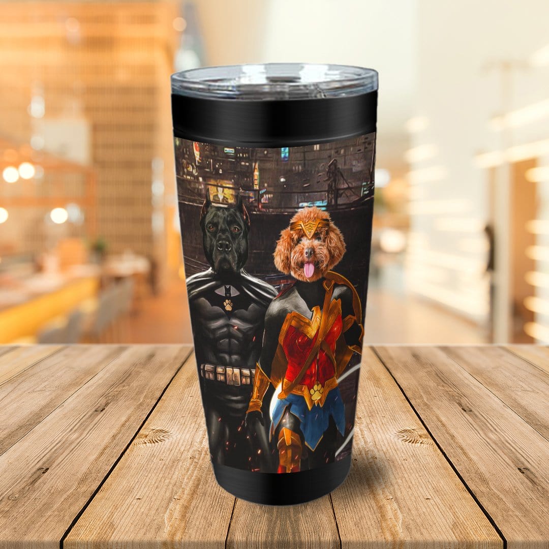 &#39;Batdog &amp; Wonder Doggette&#39; Personalized 2 Pet Tumbler