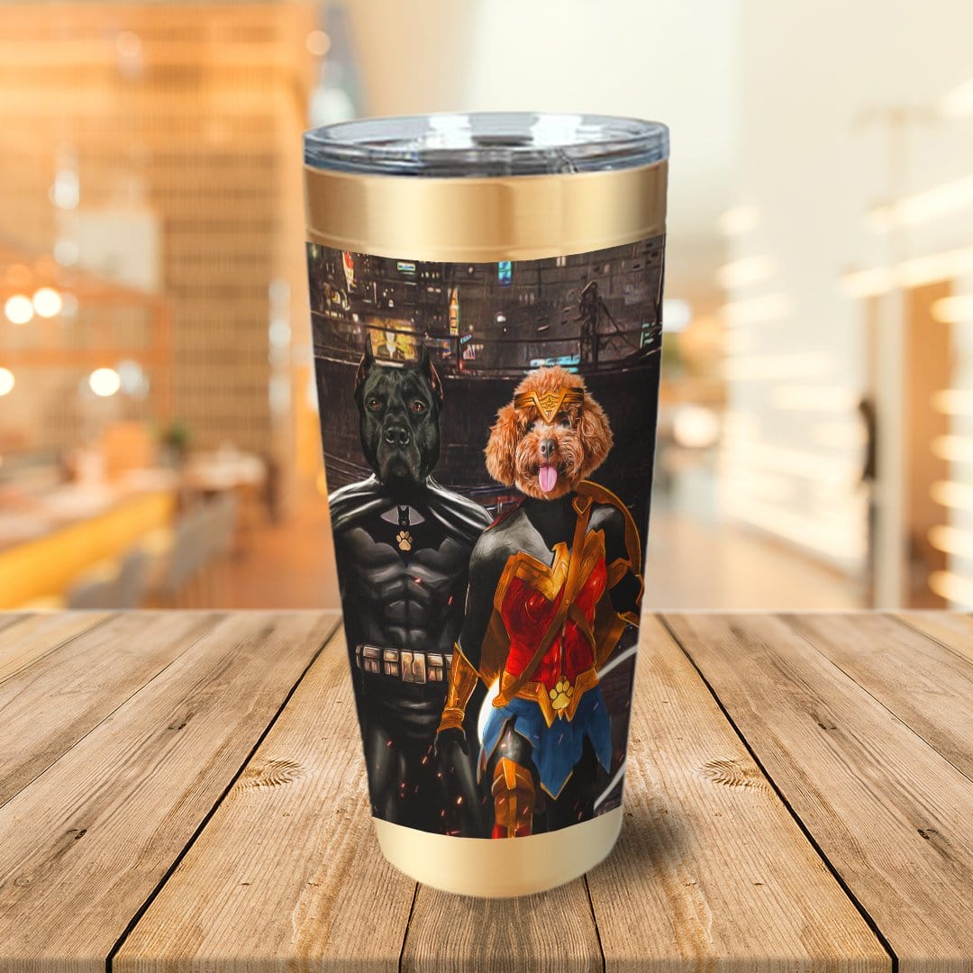 &#39;Batdog &amp; Wonder Doggette&#39; Personalized 2 Pet Tumbler