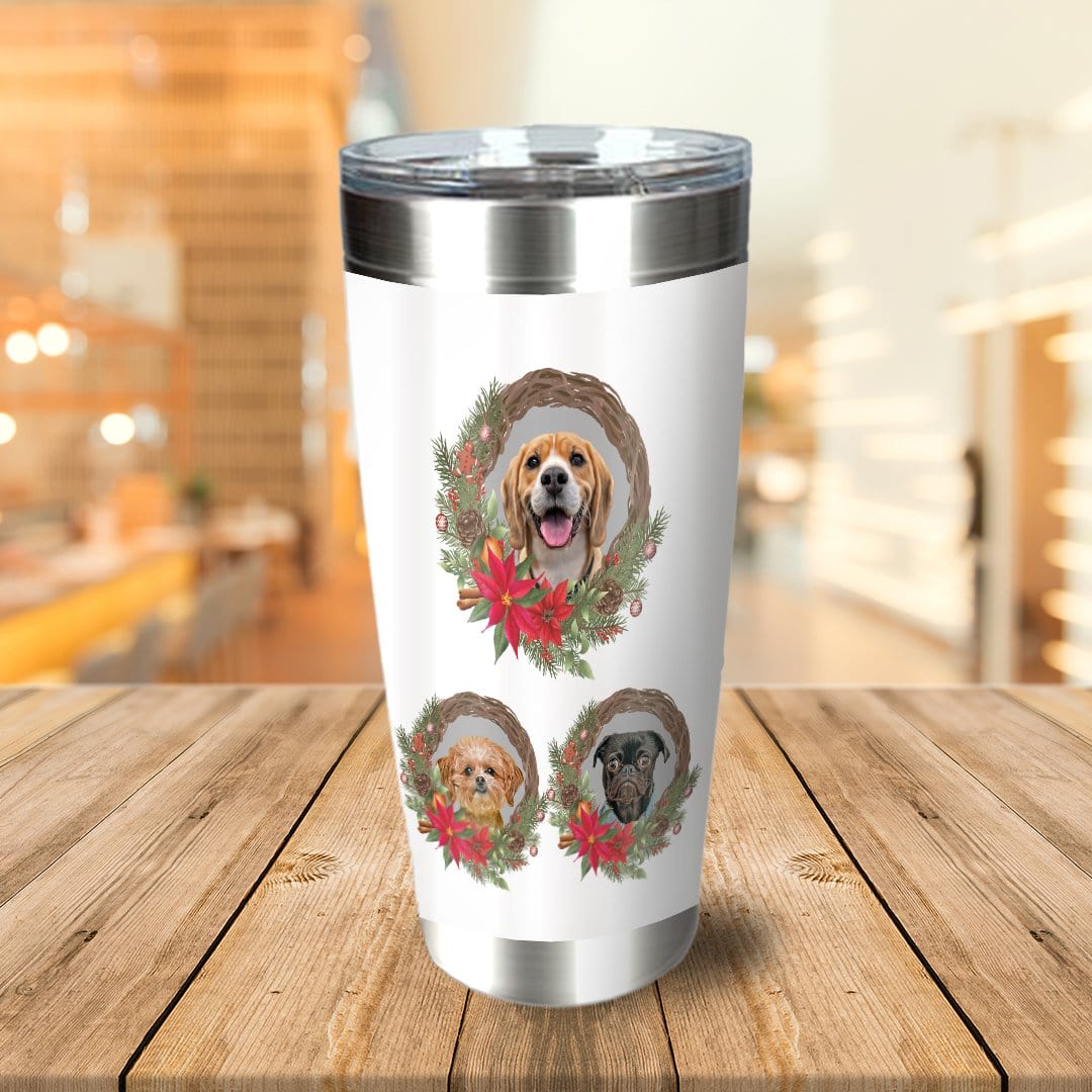 3 Pet Personalized Christmas Wreath Tumbler