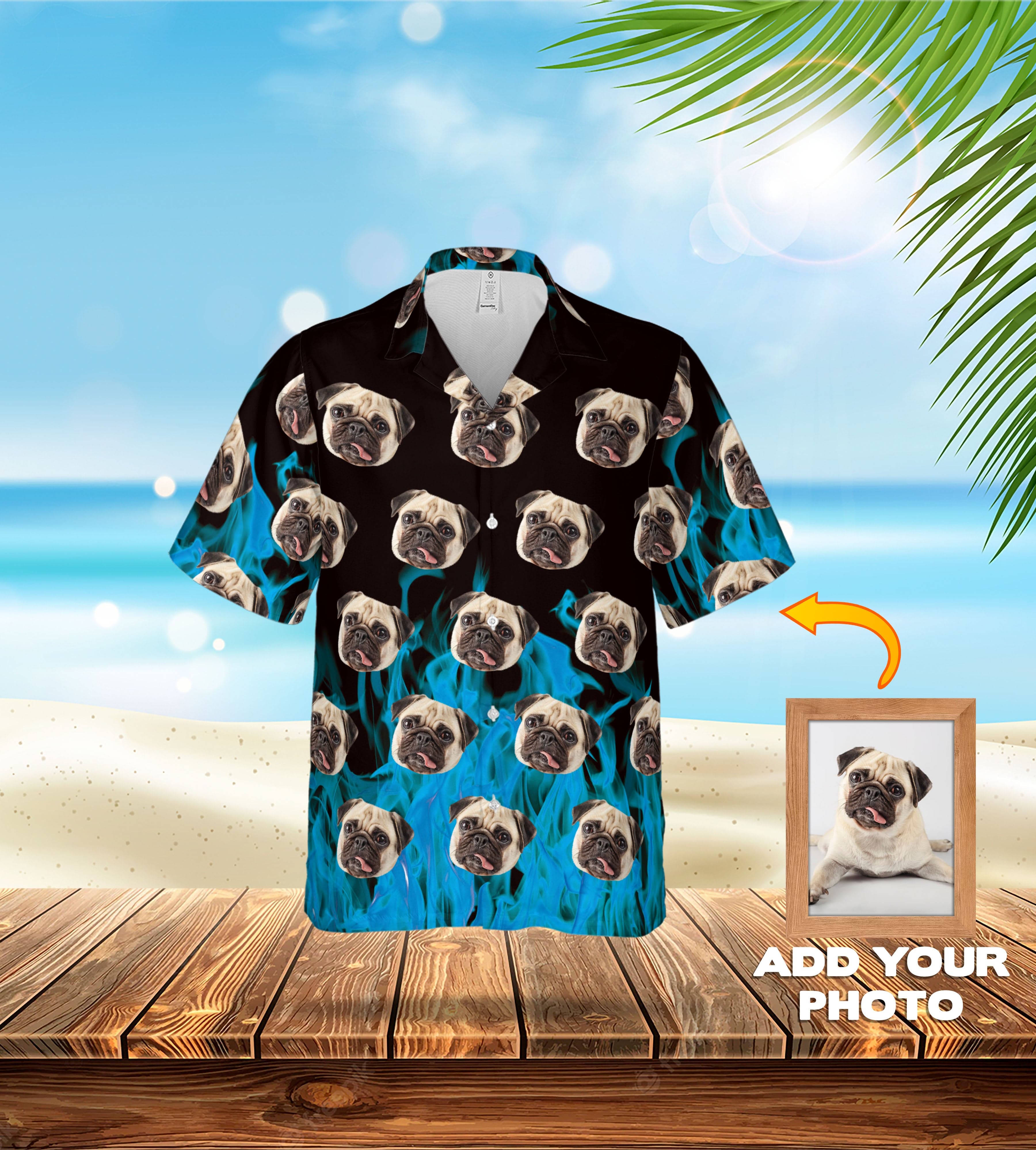 Camisa hawaiana personalizada (azul llameante: 1-7 mascotas)