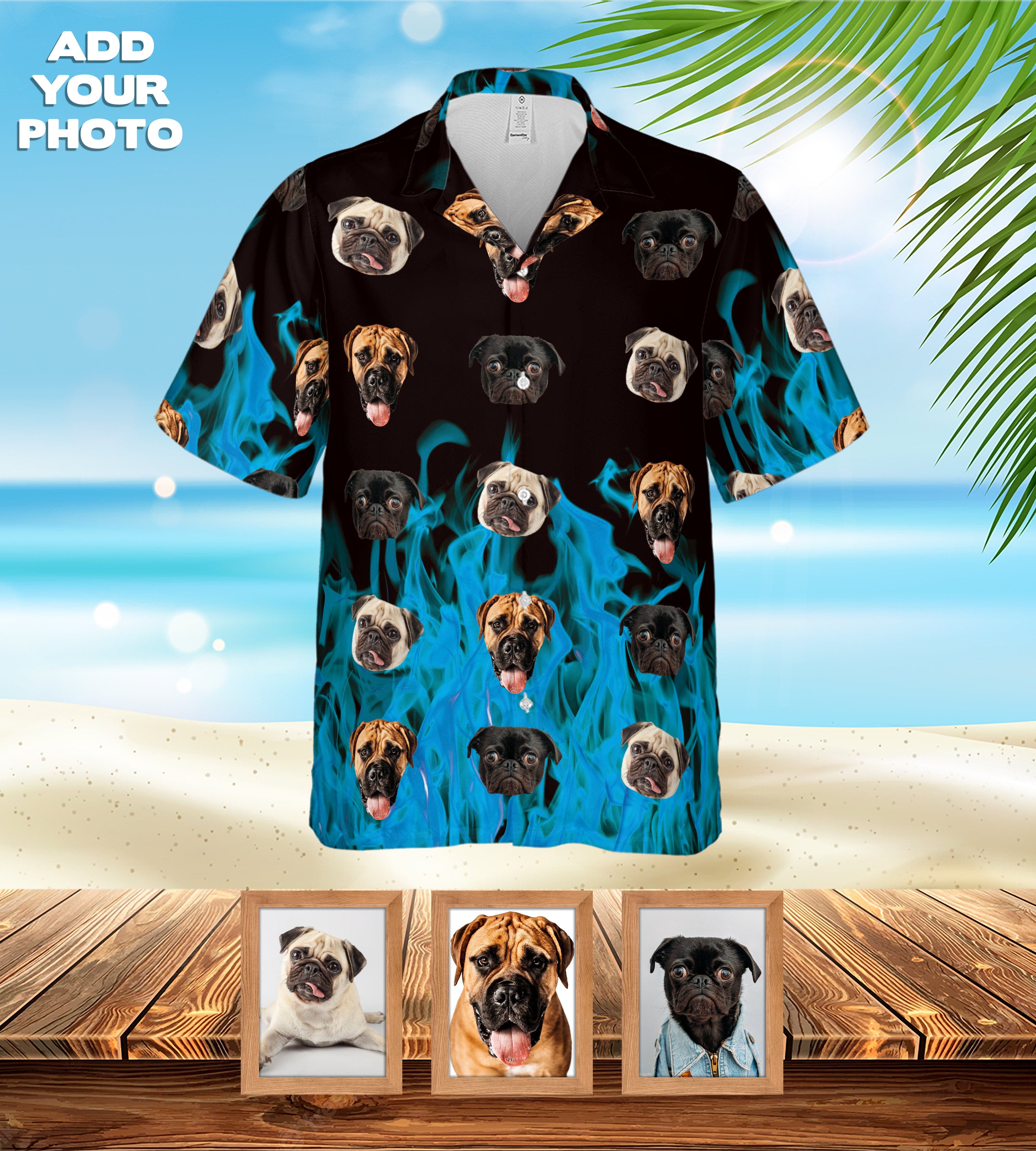 Camisa hawaiana personalizada (azul llameante: 1-7 mascotas)