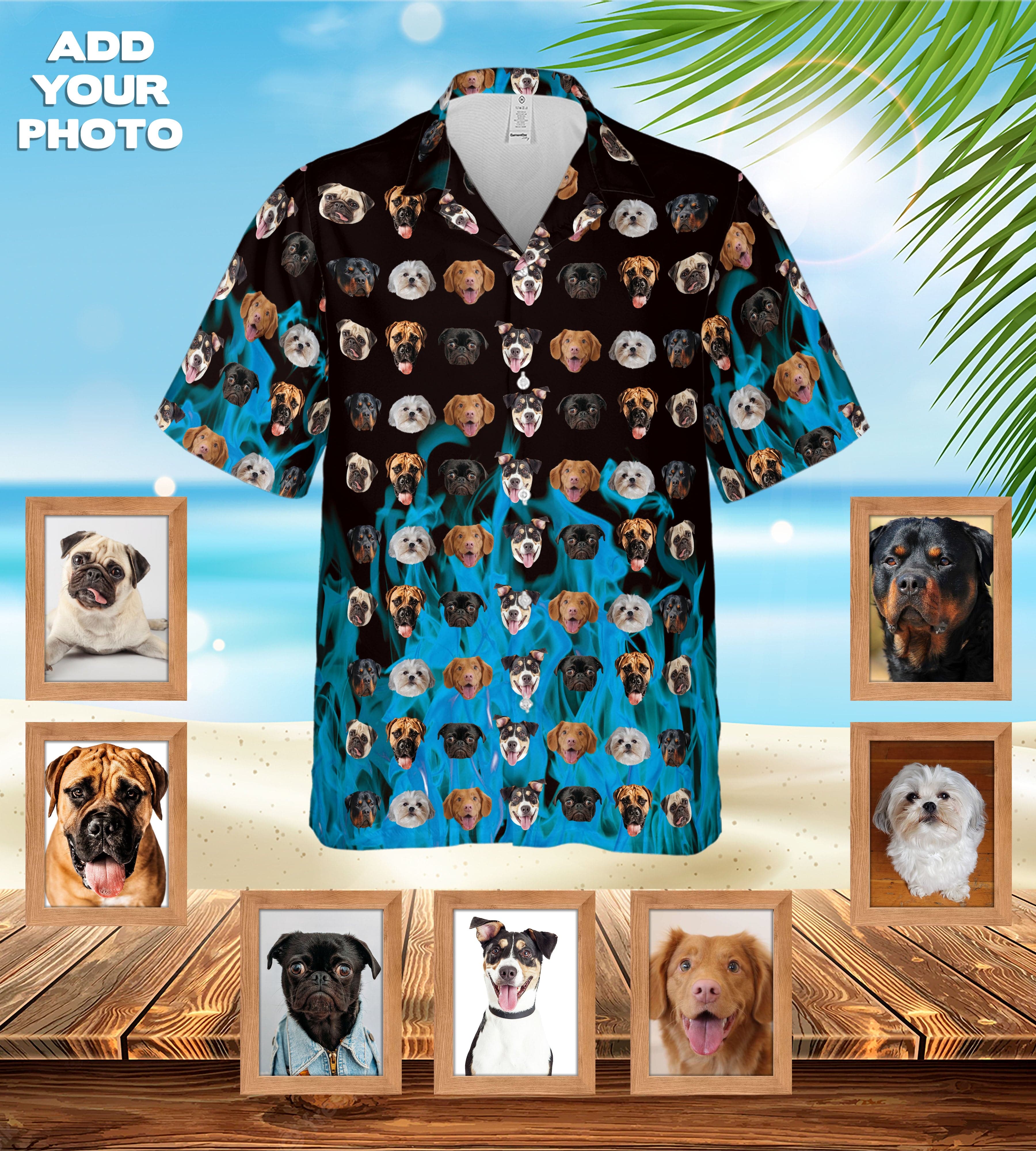 Camisa hawaiana personalizada (azul llameante: 1-7 mascotas)