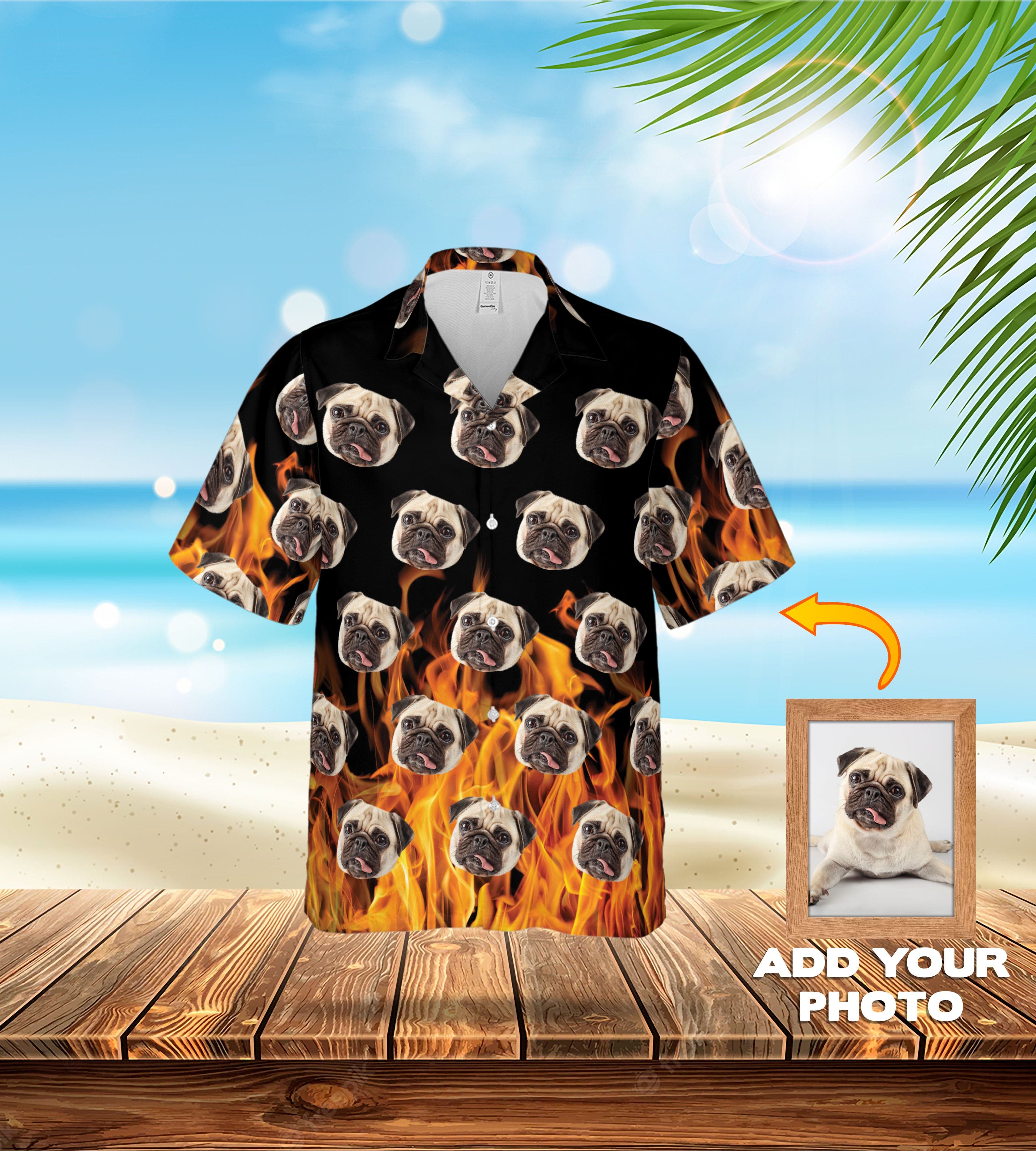 Camisa hawaiana personalizada (naranja llameante: 1-7 mascotas)