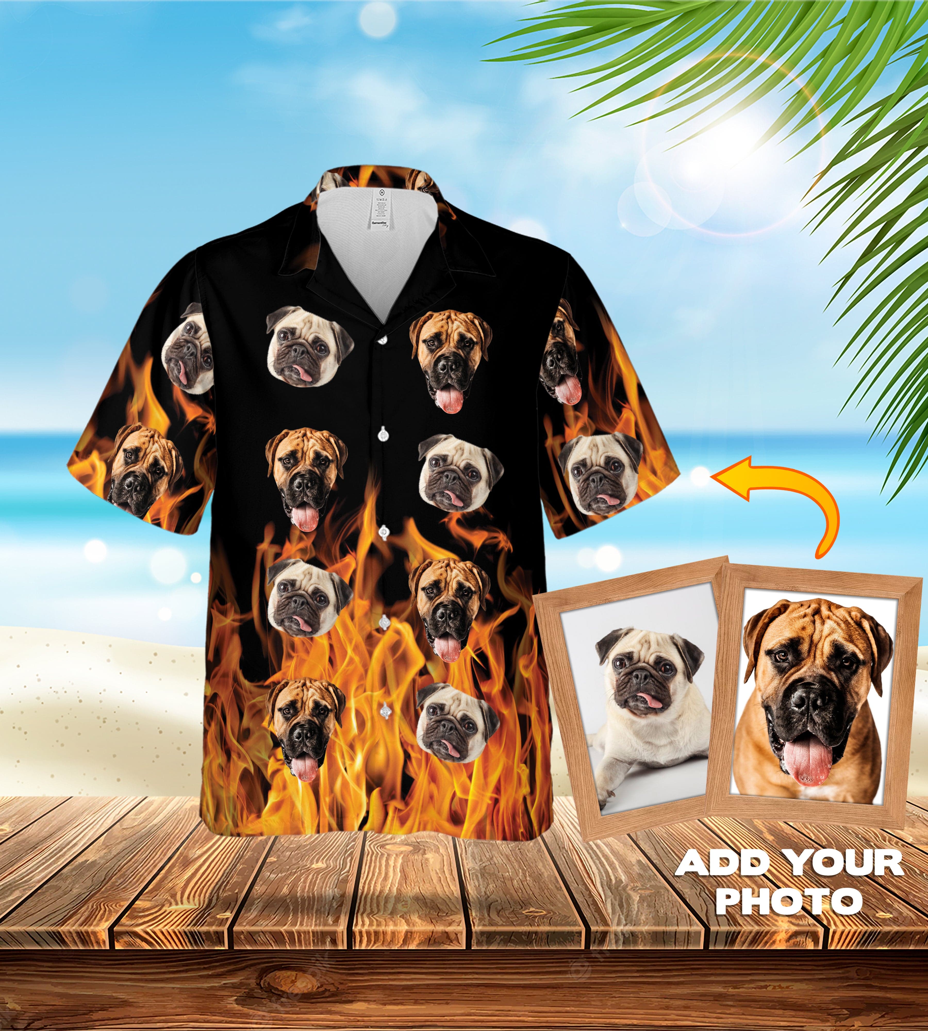 Camisa hawaiana personalizada (naranja llameante: 1-7 mascotas)