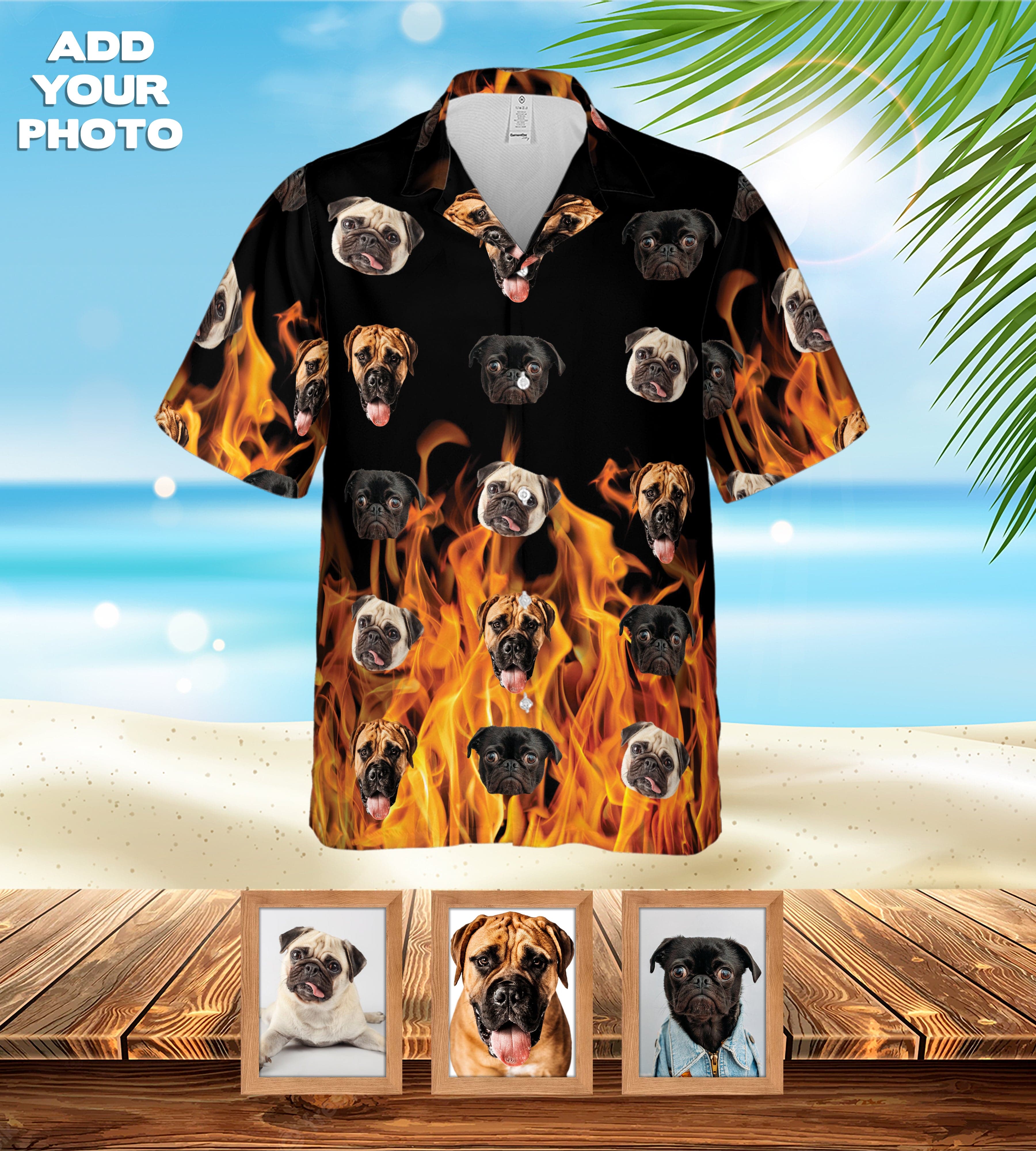 Camisa hawaiana personalizada (naranja llameante: 1-7 mascotas)