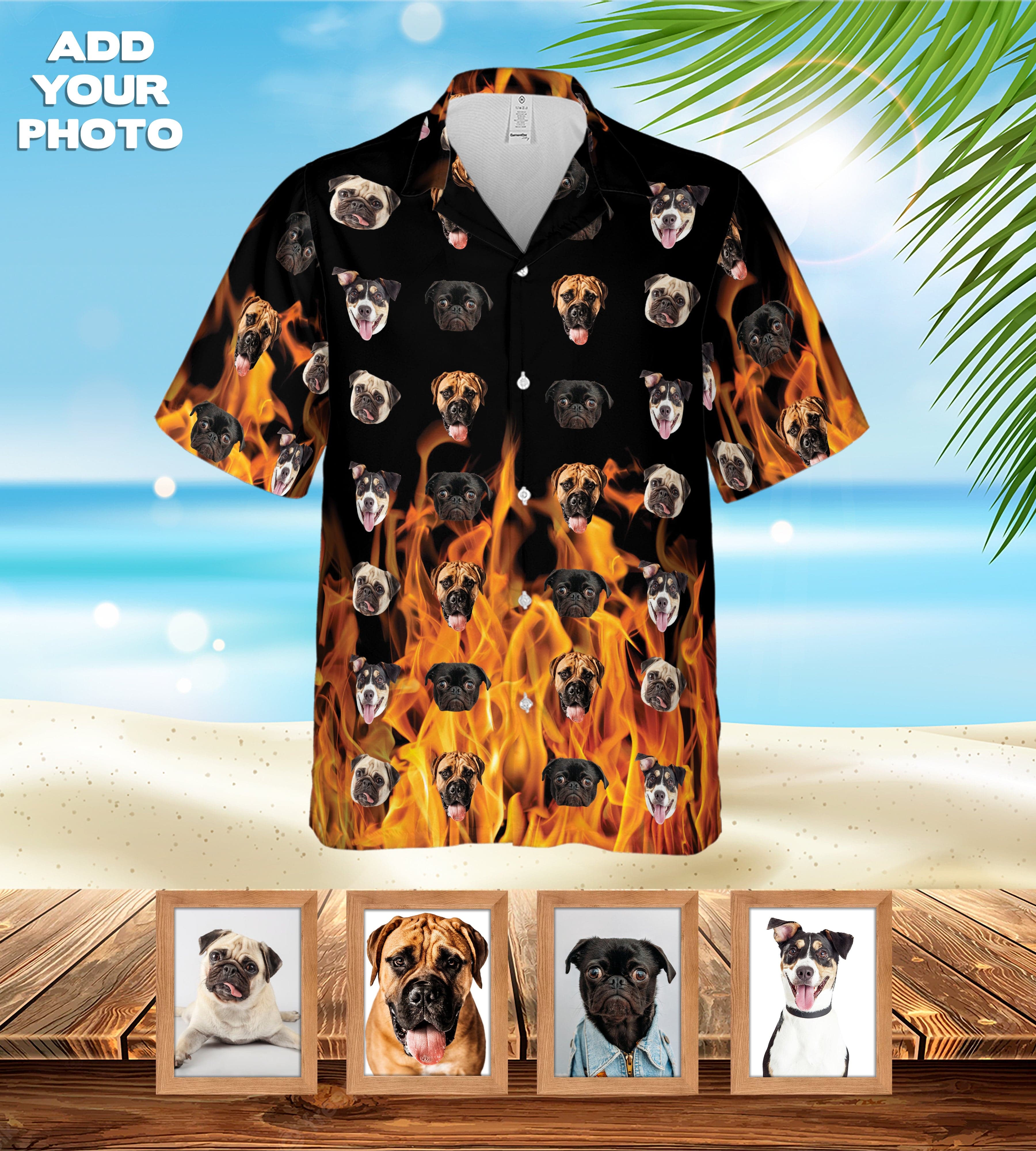 Camisa hawaiana personalizada (naranja llameante: 1-7 mascotas)