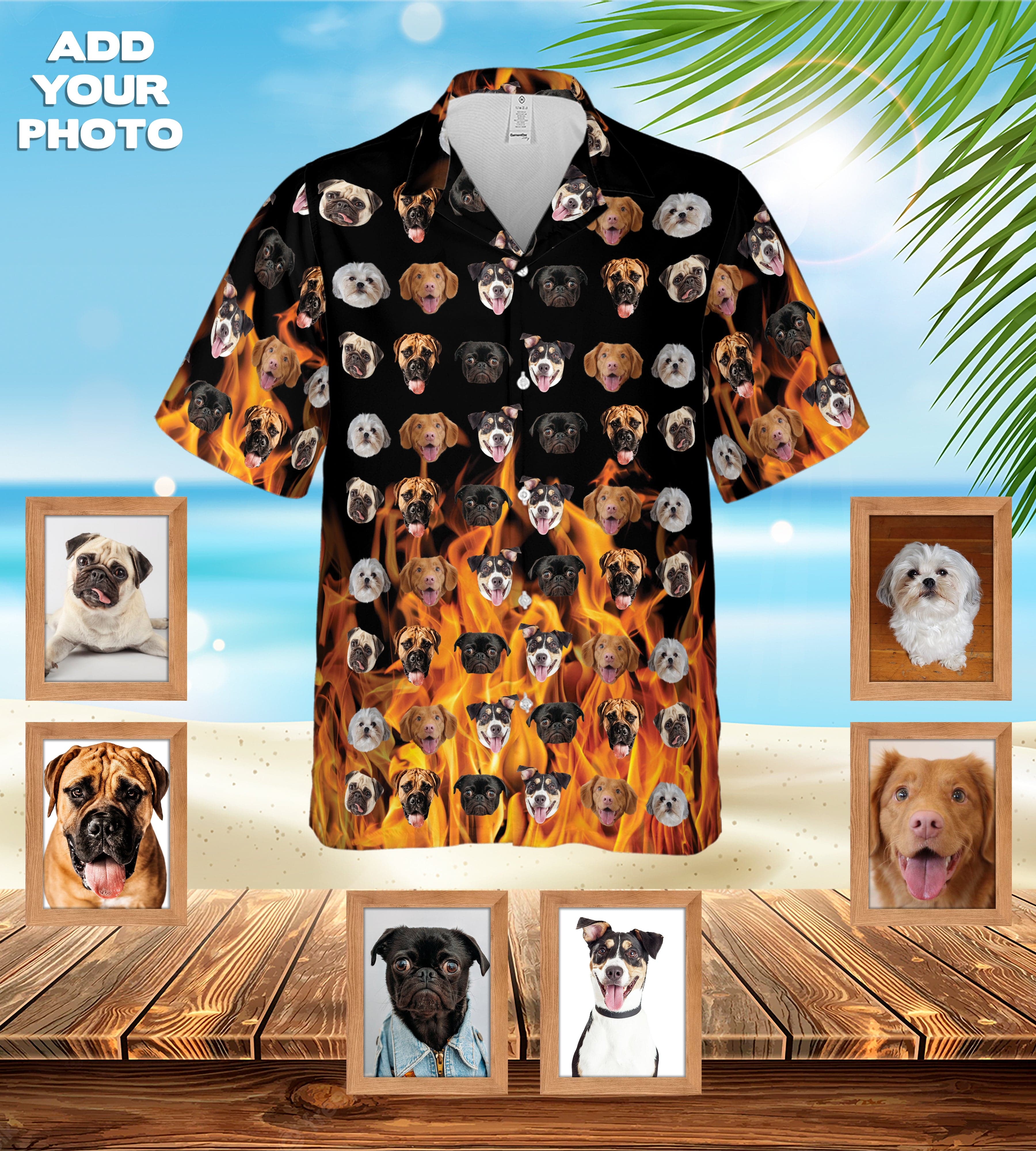 Camisa hawaiana personalizada (naranja llameante: 1-7 mascotas)