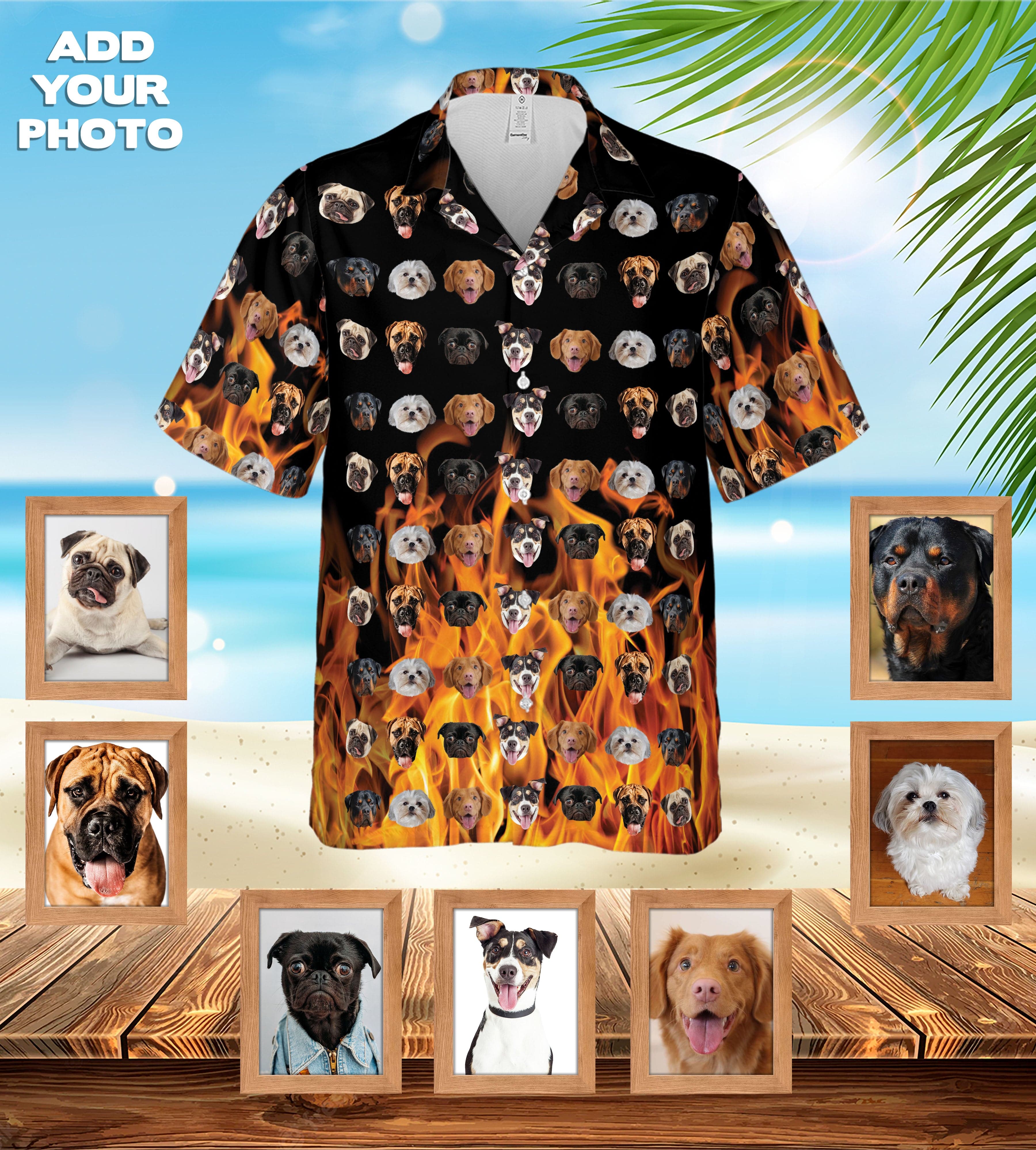 Camisa hawaiana personalizada (naranja llameante: 1-7 mascotas)