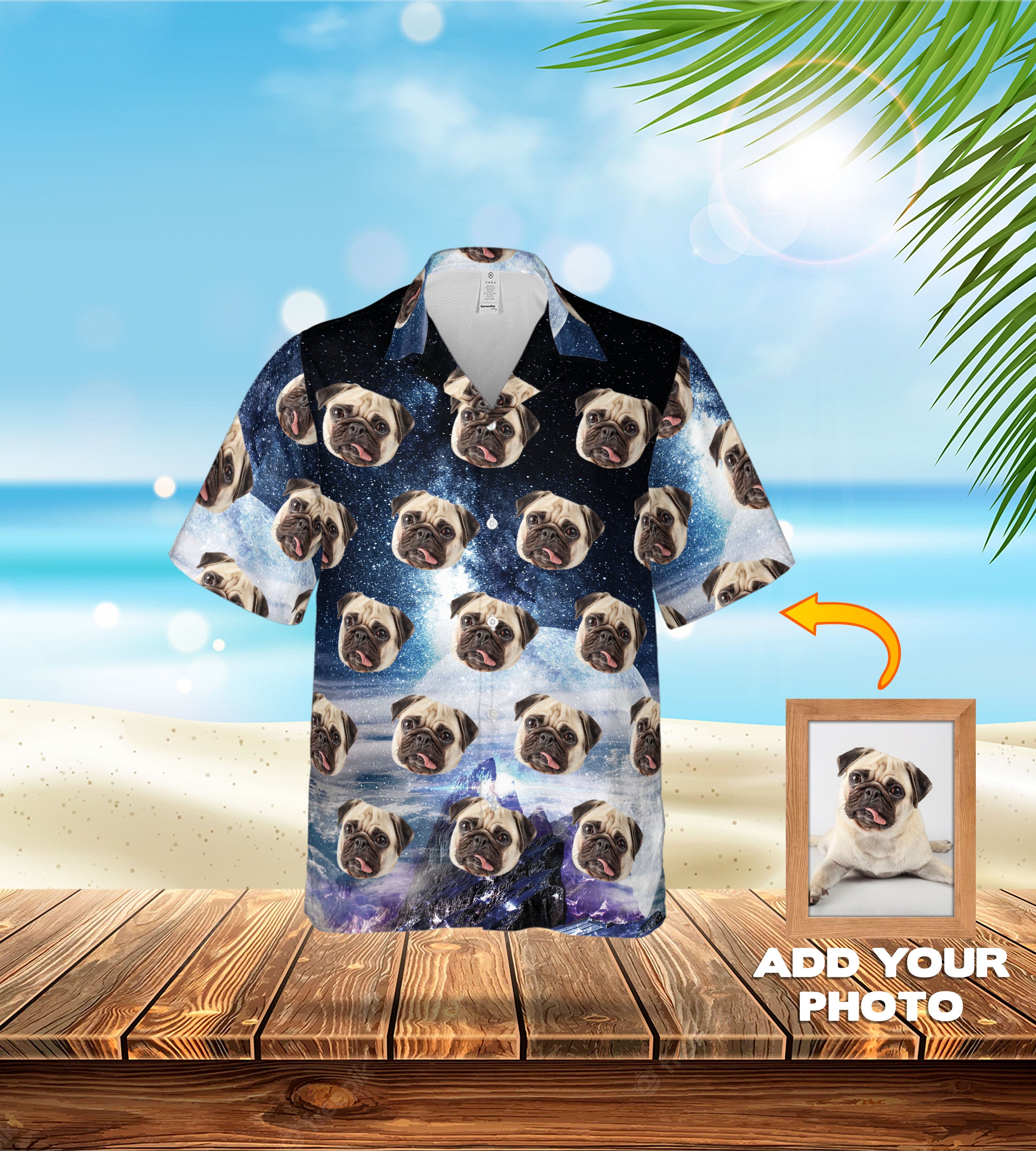 Camisa hawaiana personalizada (Galaxia: 1-7 mascotas)