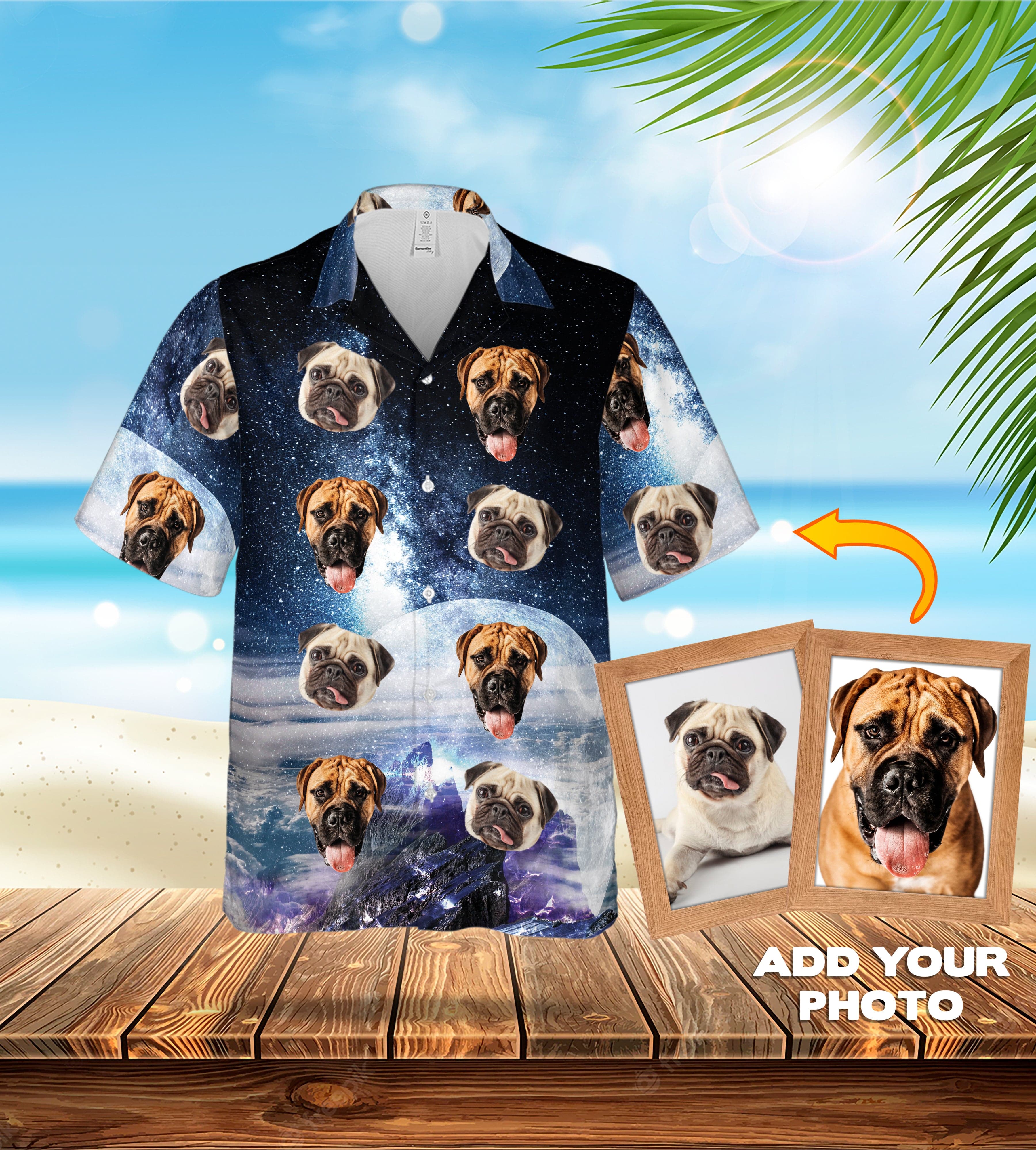 Camisa hawaiana personalizada (Galaxia: 1-7 mascotas)