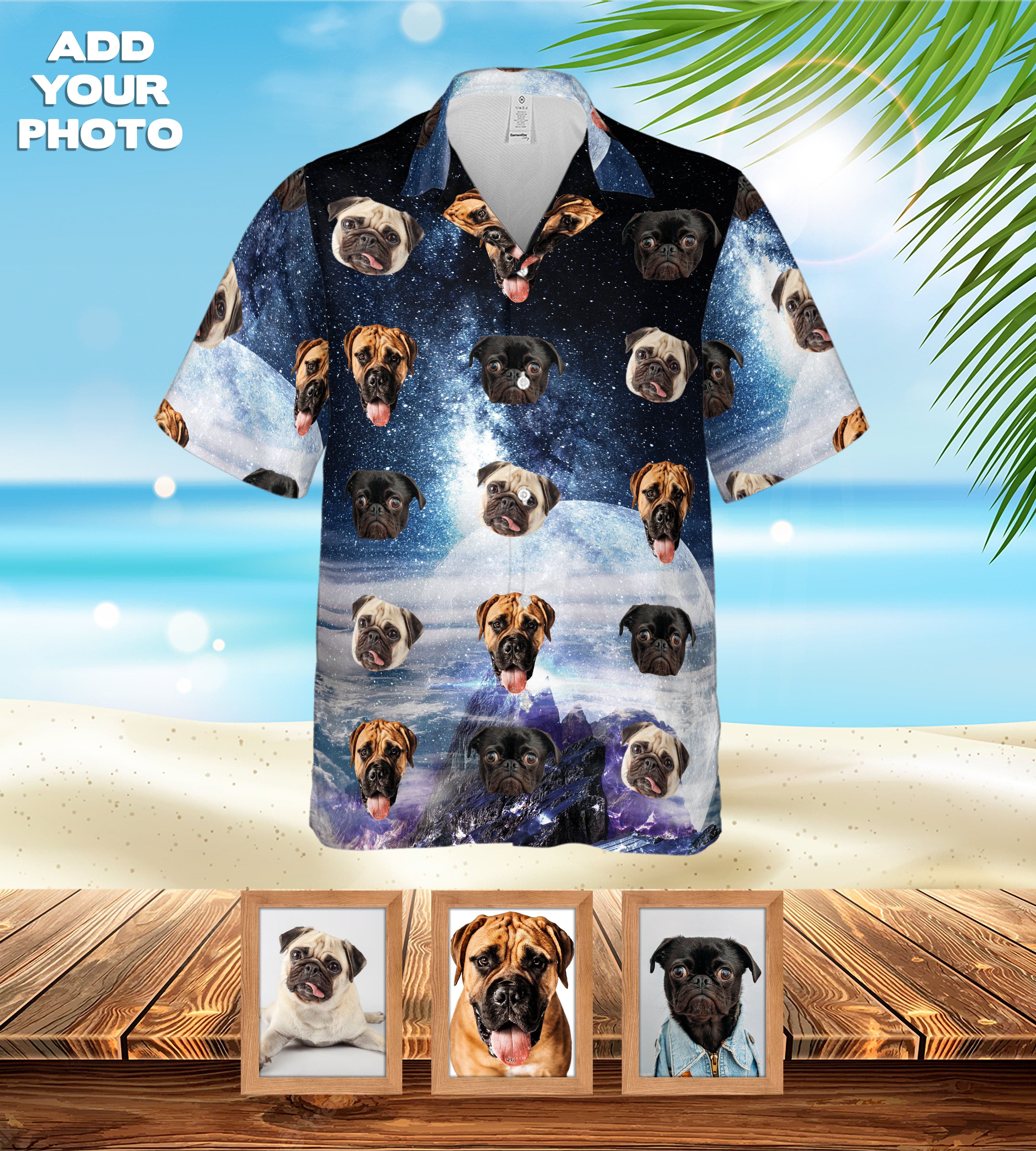 Camisa hawaiana personalizada (Galaxia: 1-7 mascotas)