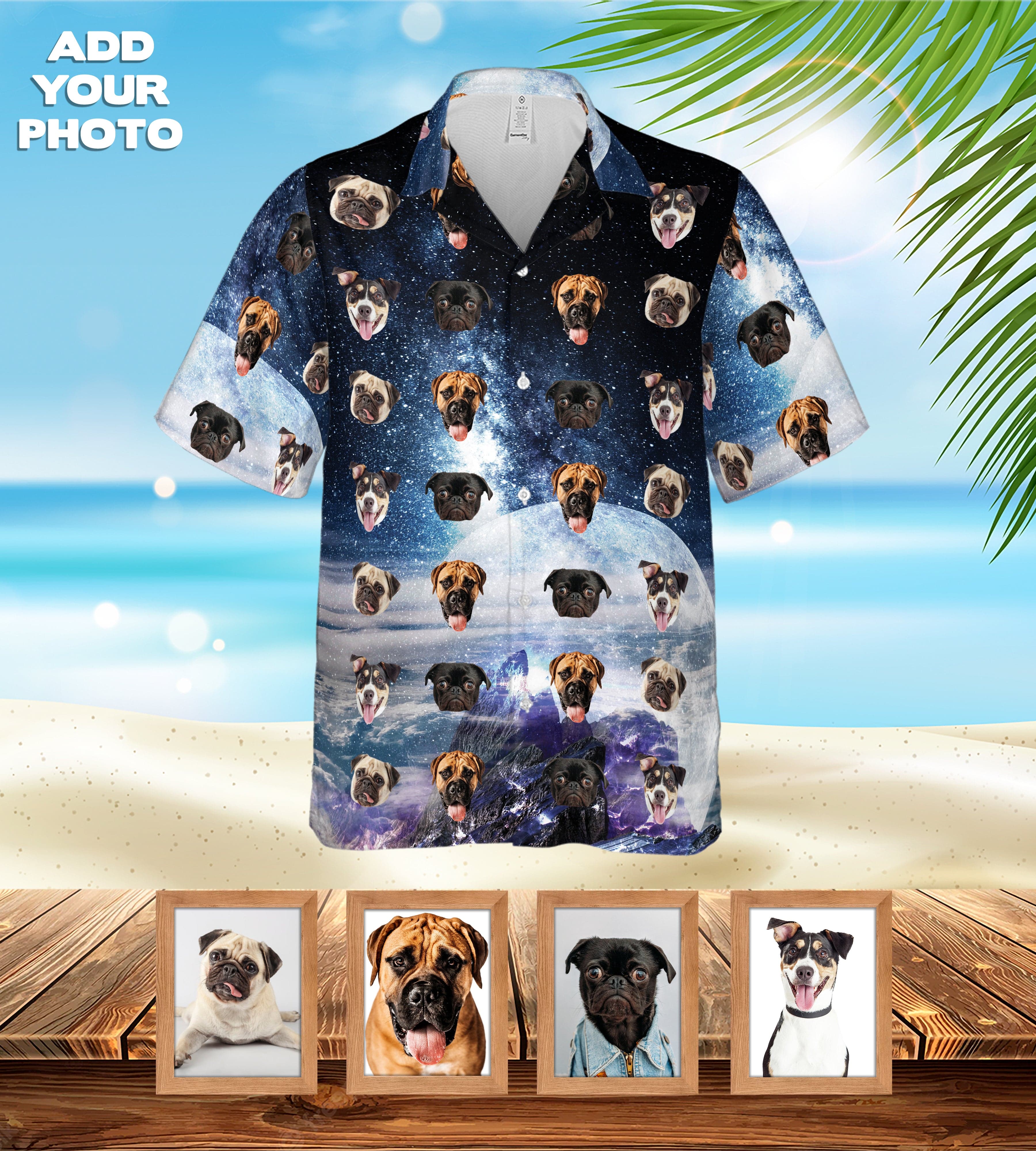 Camisa hawaiana personalizada (Galaxia: 1-7 mascotas)