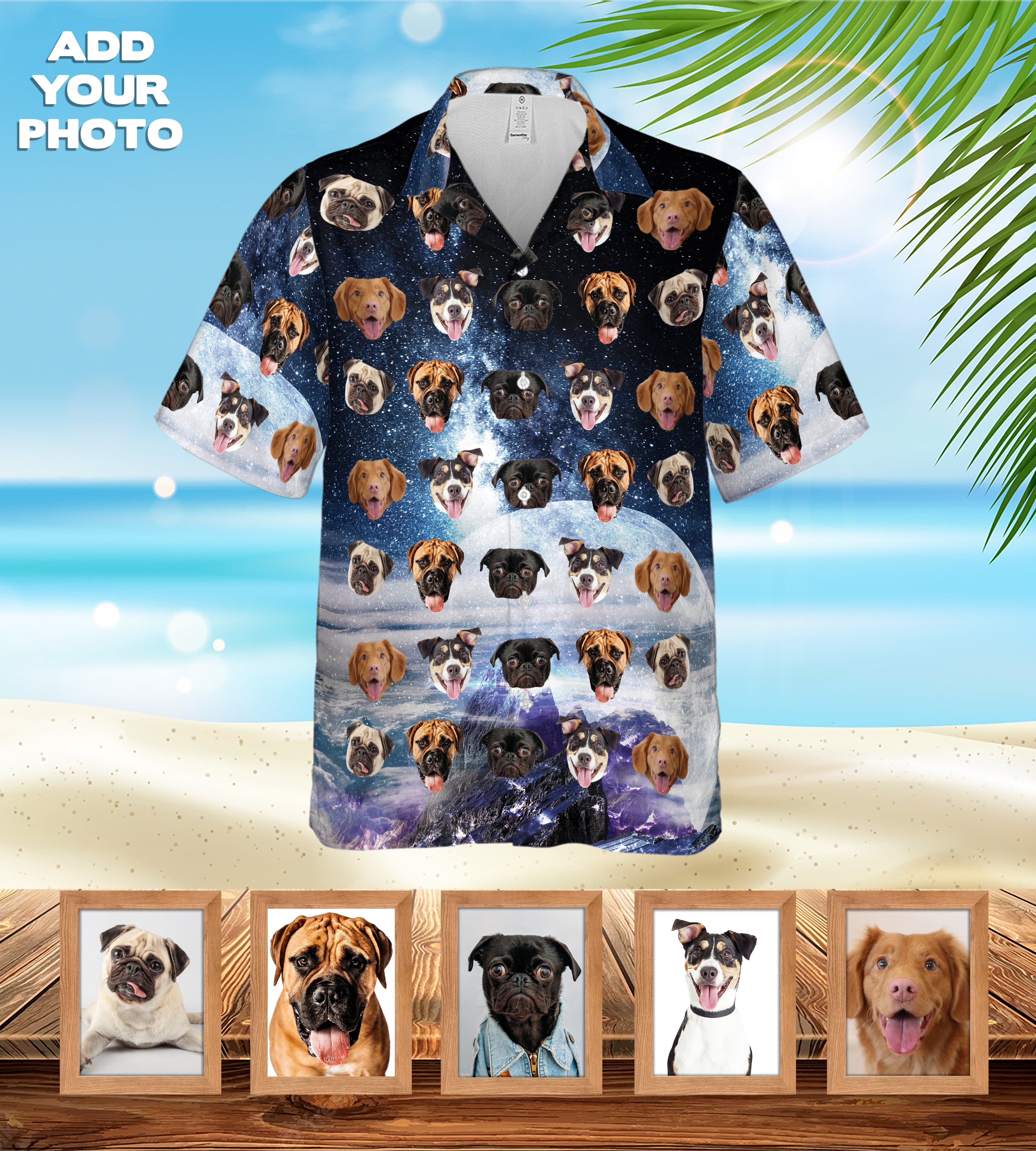 Camisa hawaiana personalizada (Galaxia: 1-7 mascotas)