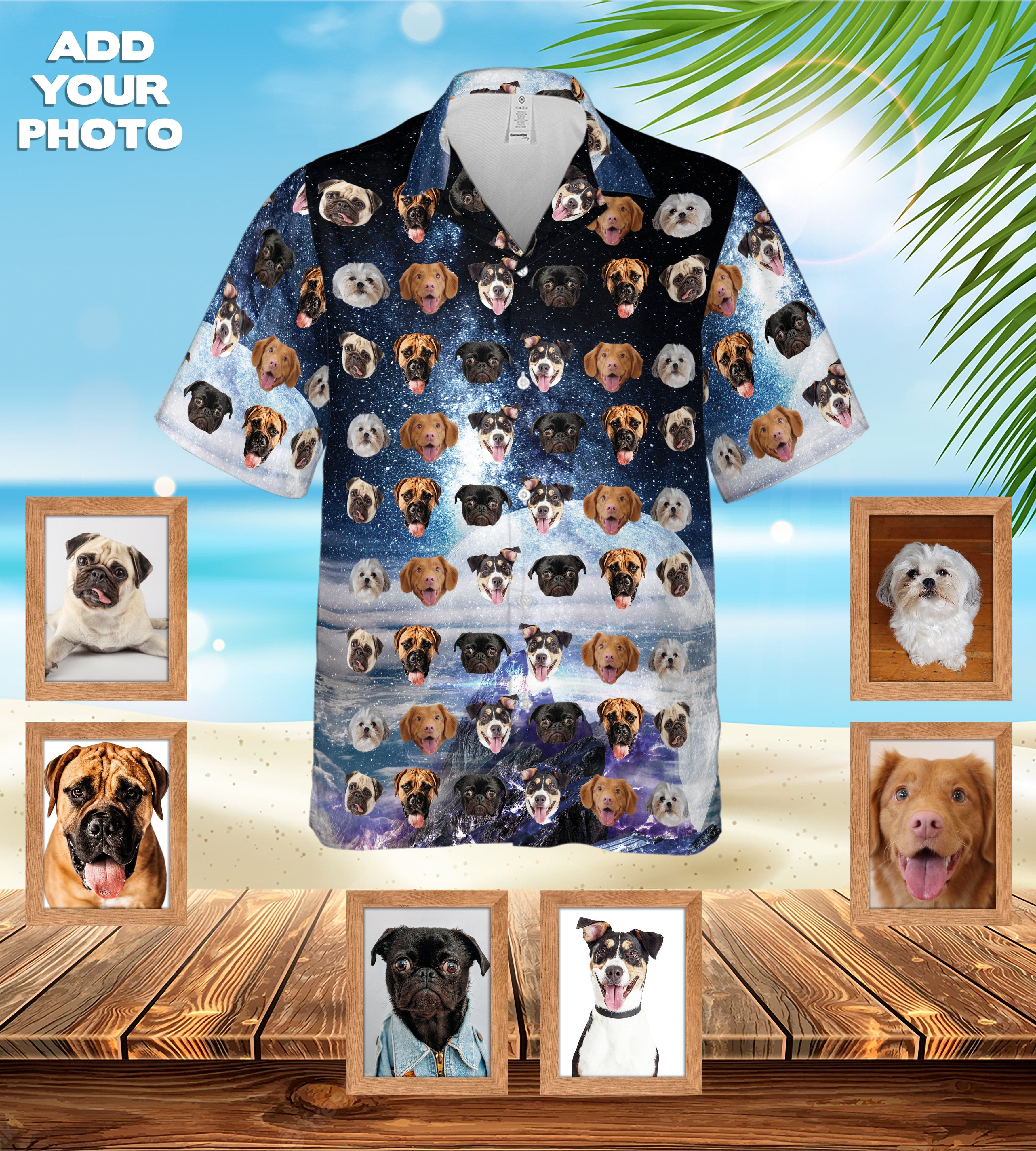 Camisa hawaiana personalizada (Galaxia: 1-7 mascotas)